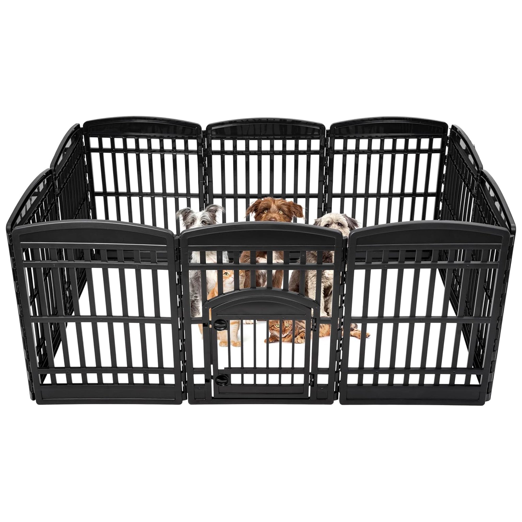 IRIS Pet Playpen, 34.5" Plastic Medium or Large Dog Animal Cage, Blk (Open Box) - VMInnovations