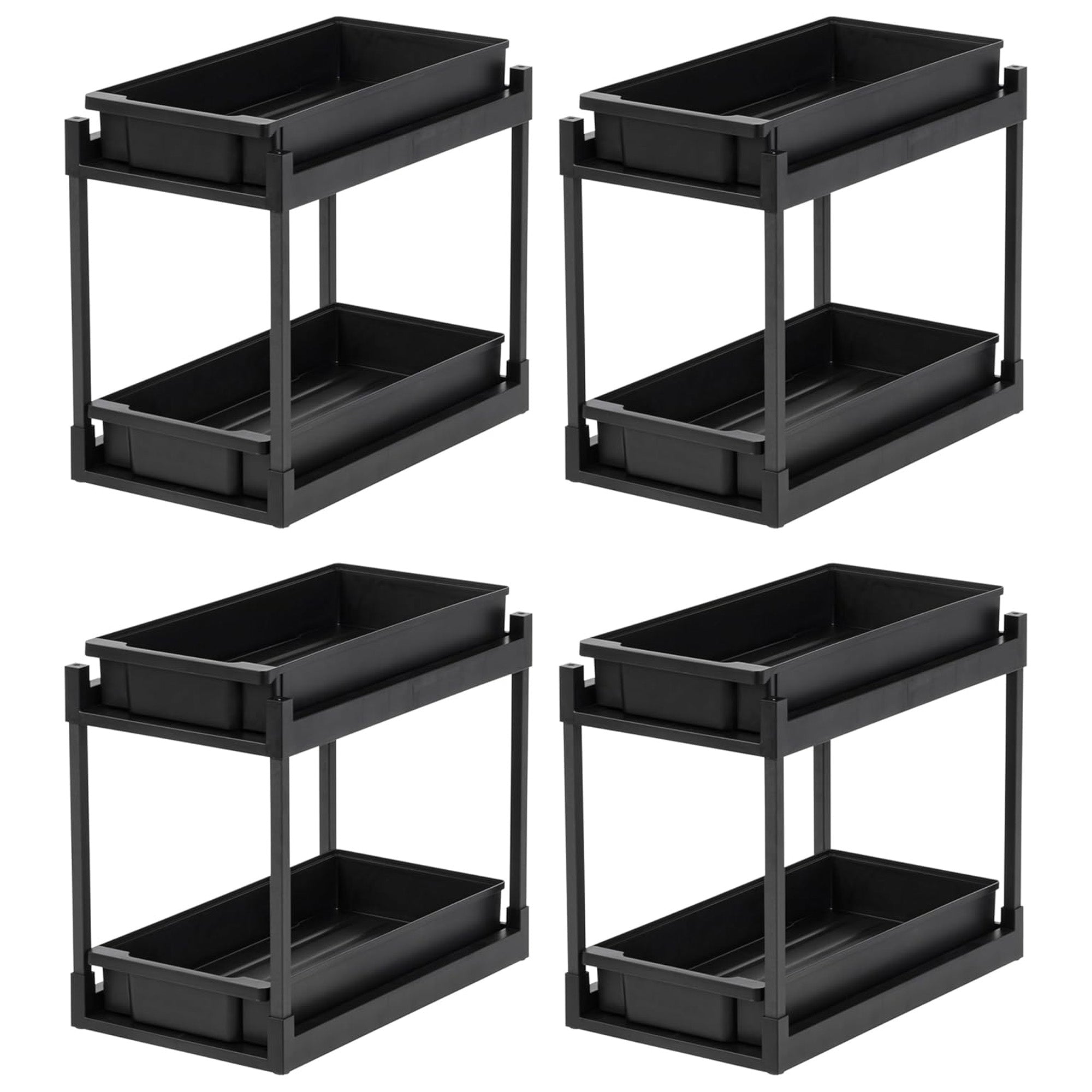IRIS USA 2-Tier Under Sink Organizer, Pull-Out Storage Shelf for Home, 4-Pack - VMInnovations