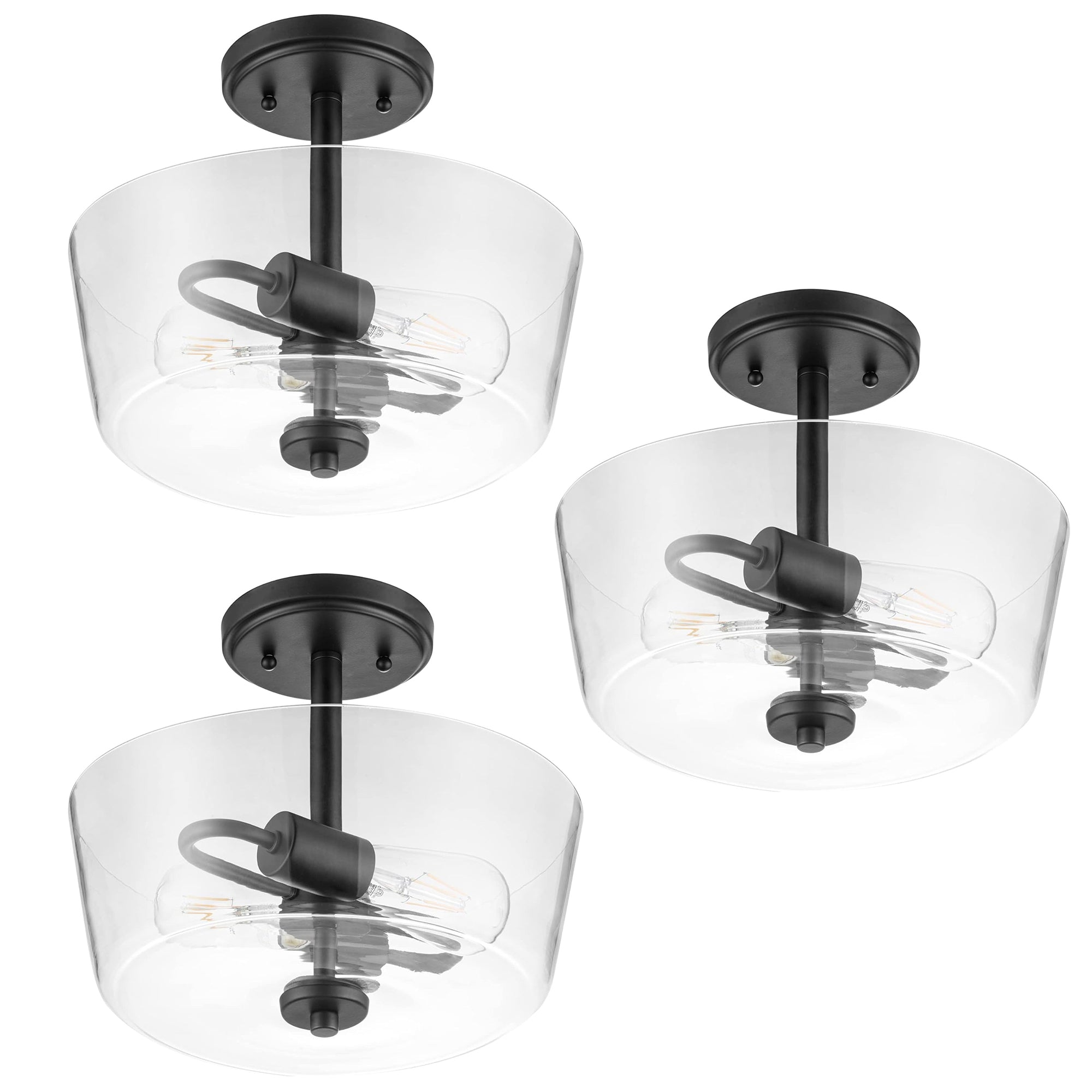 Prominence Home 3 Pack 2 Light Ceiling Fixture Clear Glass Lighting 13" Viktoria