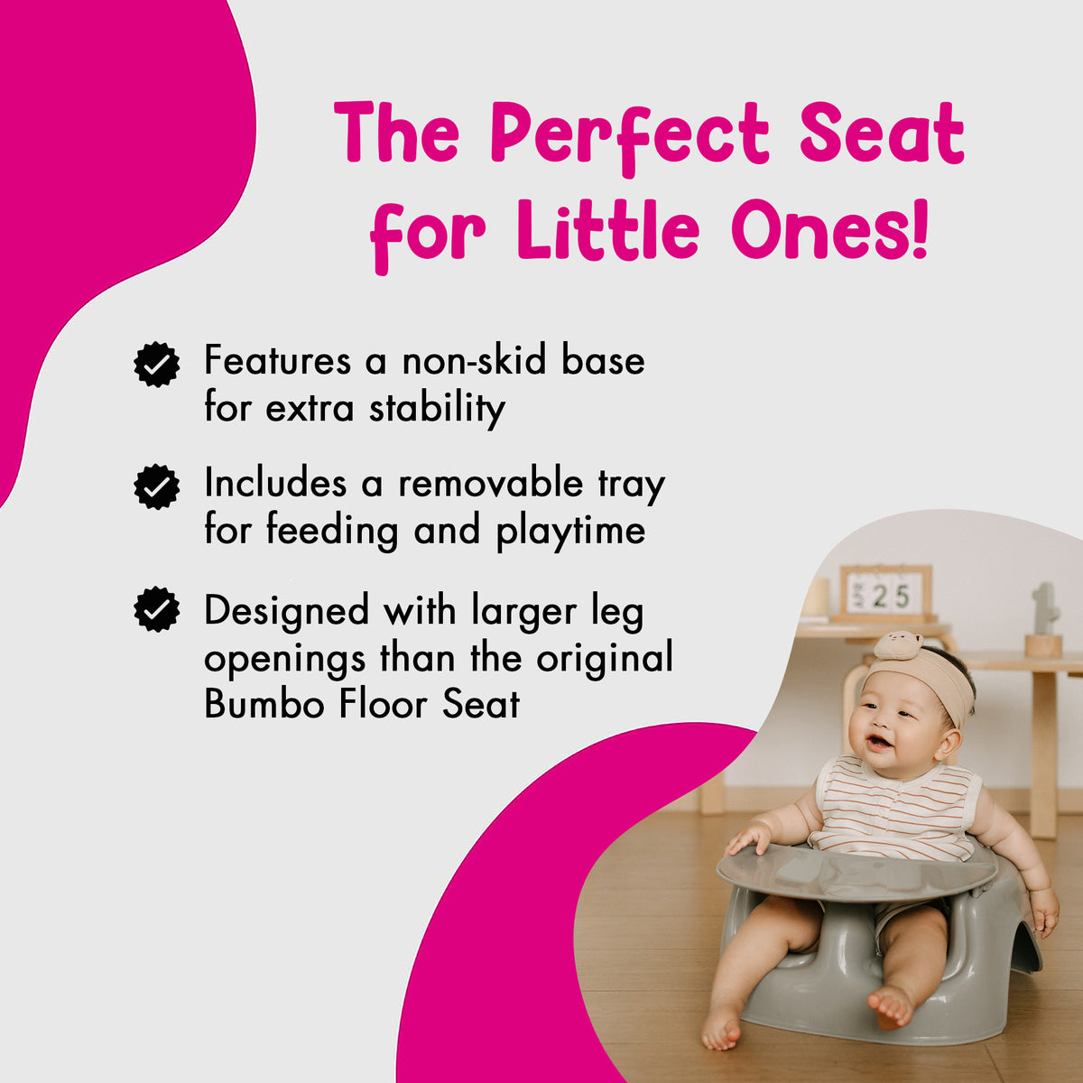 Bumbo Plastic Floor Seat Lite Baby Chair with Tray, 3-12 Months, Breige, 2 Pack