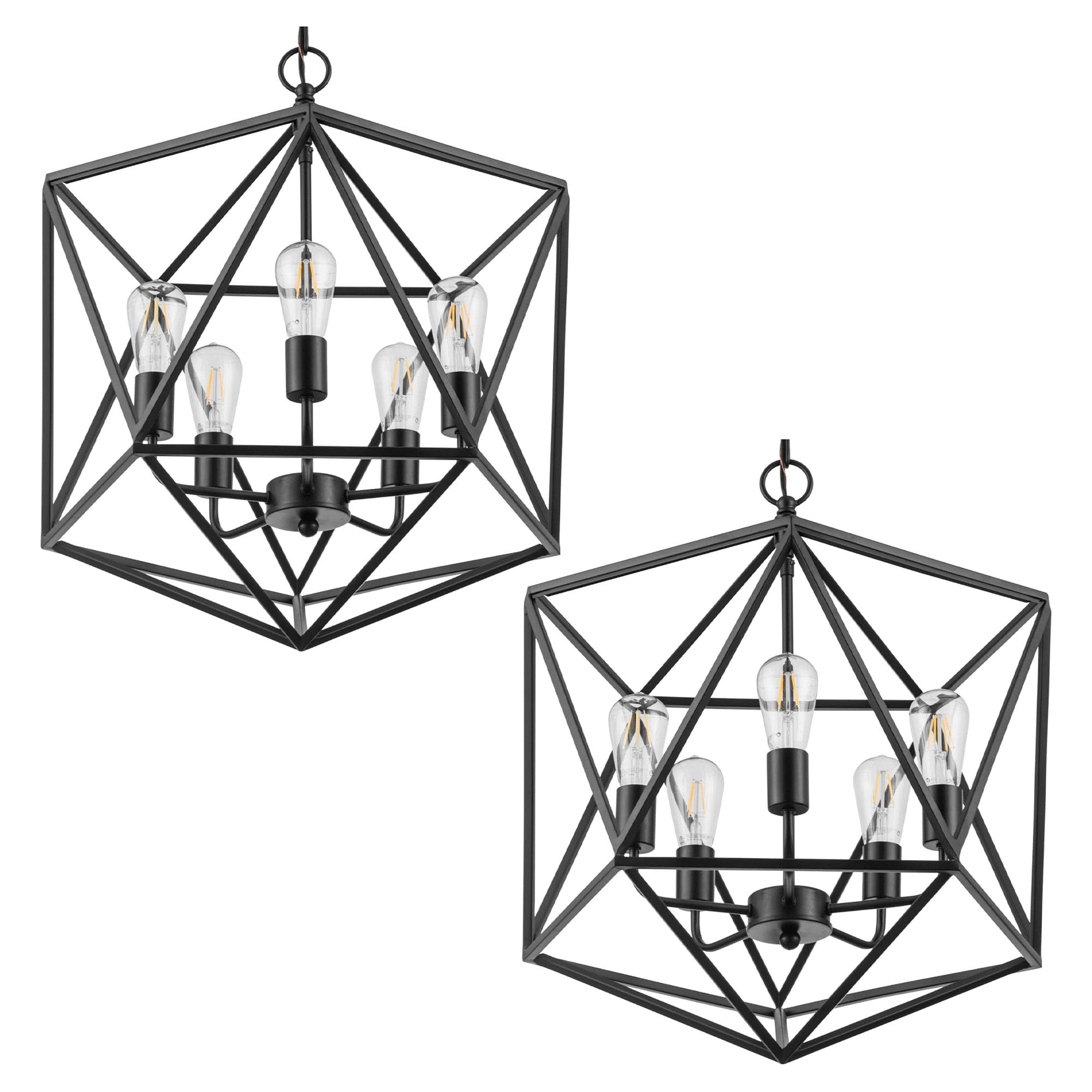 Prominence Home 2 Pack 5 Light Chandelier Pendant Lighting Fixture, Heleo, Black