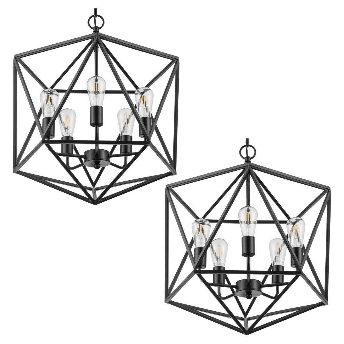 Prominence Home 2 Pack 5 Light Chandelier Pendant Lighting Fixture, Heleo, Black - VMInnovations