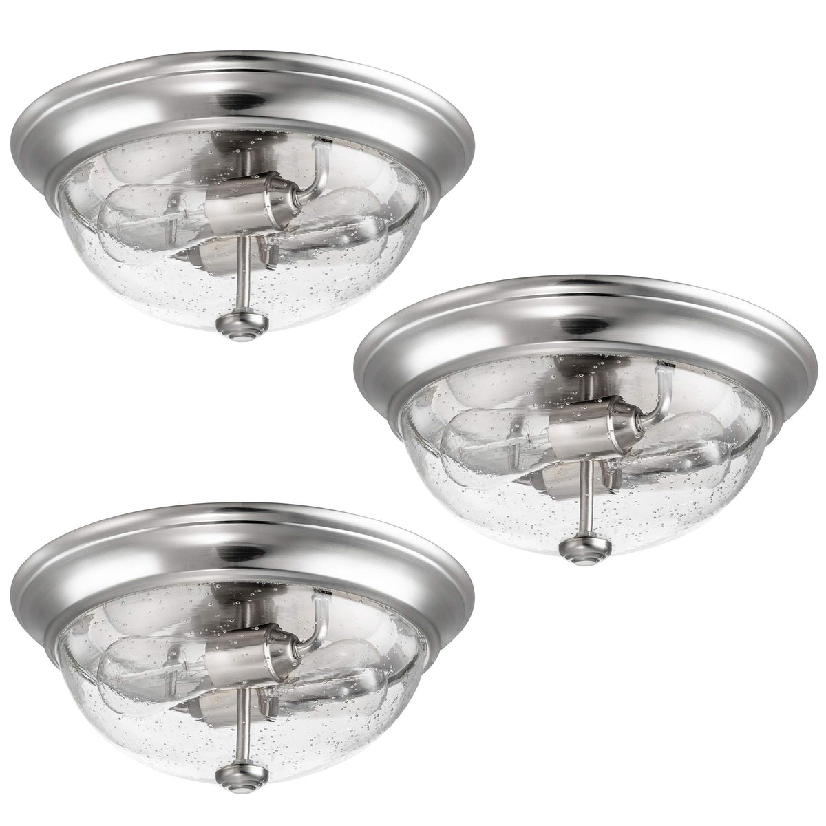 Prominence Home 3 Pack 13” Flush Mount Seeded Ceiling Light, Madalyn, Nickel - VMInnovations