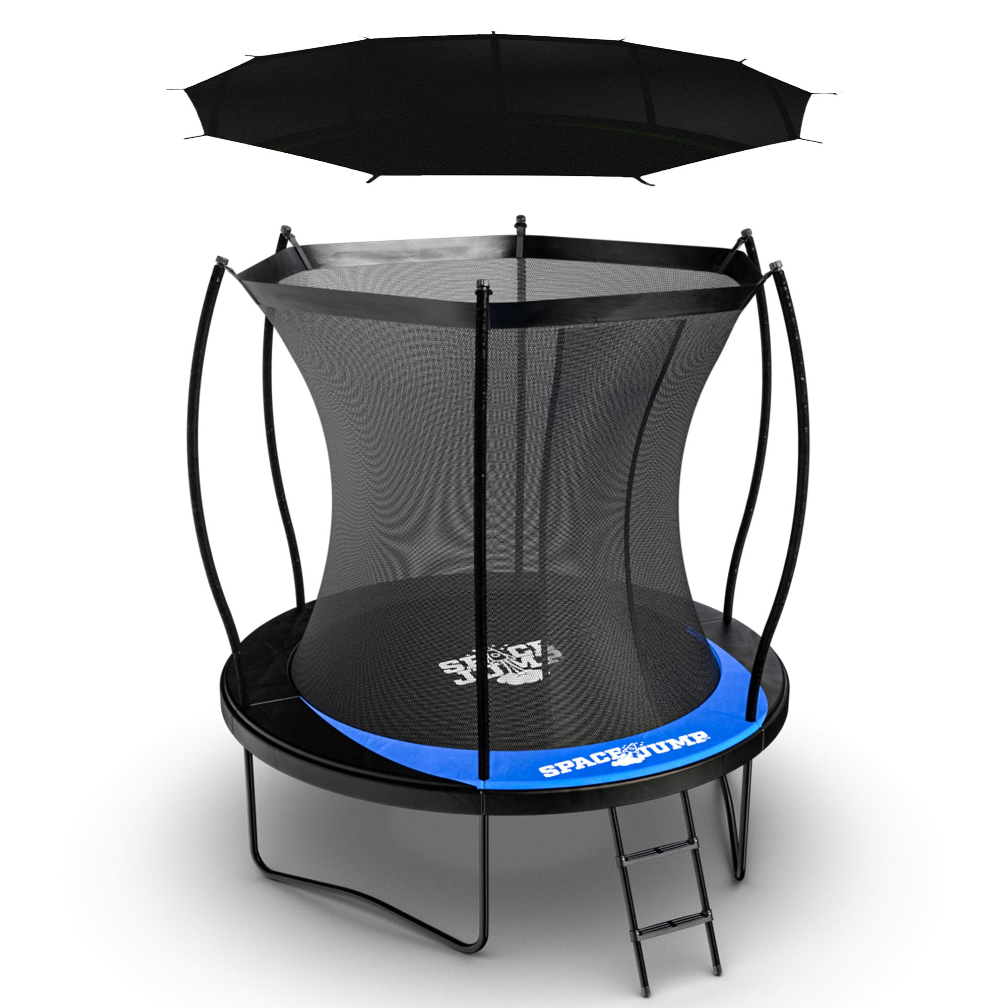 SpaceJump Lunar 8' Trampoline, Outdoor Bouncer with Net and Eclipse Sun Shade - VMInnovations