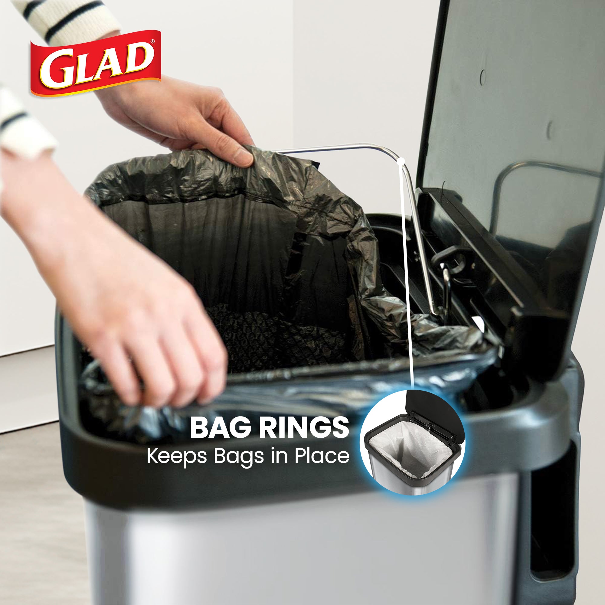 Glad Step Trash Can, Soft Close Lid Bin with Odor Protection, 13 Gal (Used)