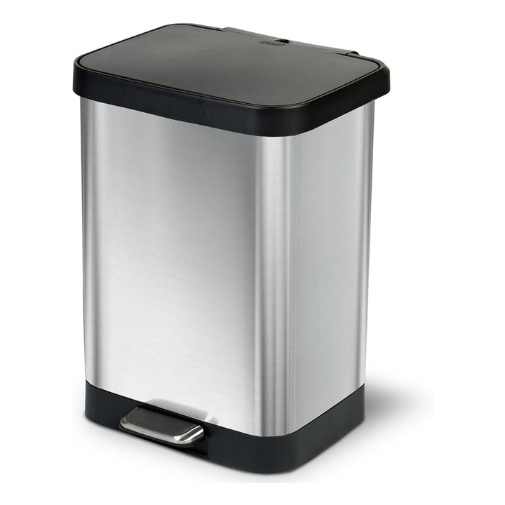 Glad Step Trash Can, Soft Close Lid Bin with Odor Protection, 13 Gal, Stainless - VMInnovations