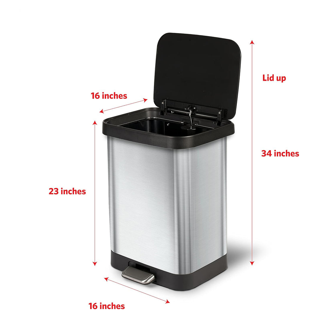 Glad Step Trash Can, Soft Close Lid Bin with Odor Protection, 13 Gal, Stainless - VMInnovations