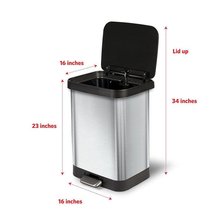 Glad Step Trash Can, Soft Close Lid Bin with Odor Protection, 13 Gal, Stainless - VMInnovations