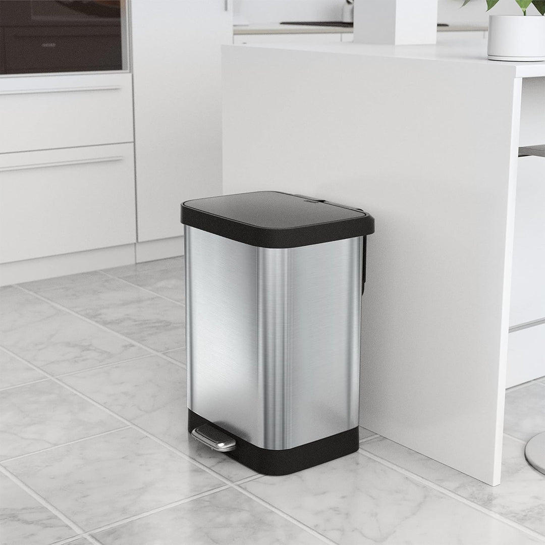 Glad Step Trash Can, Soft Close Lid Bin with Odor Protection, 13 Gal, Stainless - VMInnovations
