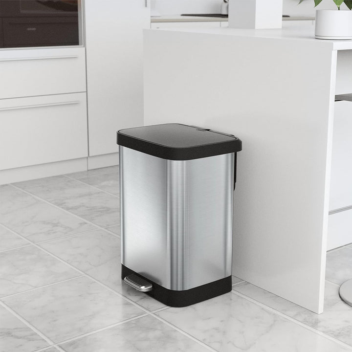 Glad Step Trash Can, Soft Close Lid Bin with Odor Protection, 13 Gal, Stainless - VMInnovations