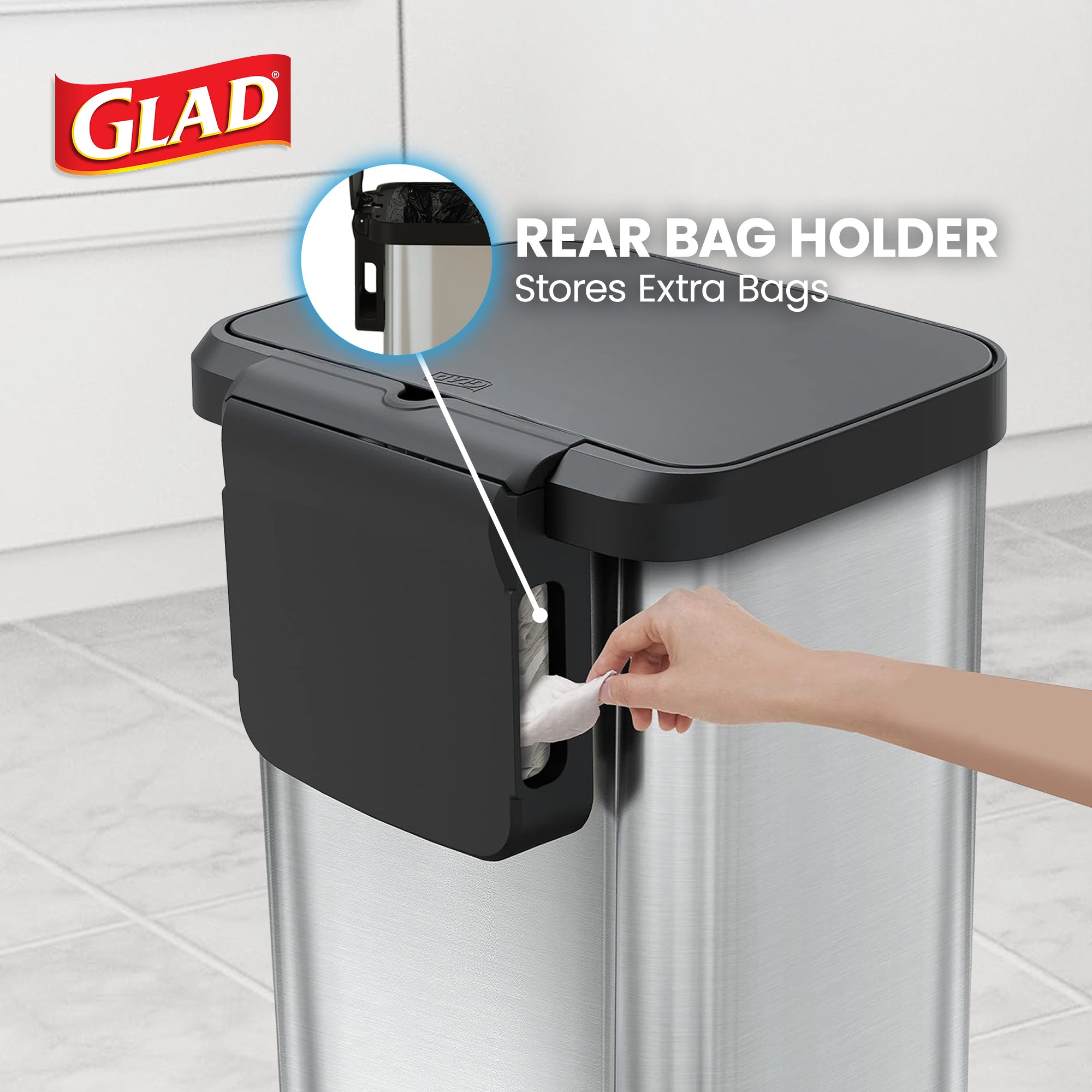 Glad Step Trash Can, Soft Close Lid Bin with Odor Protection, 20 Gal (Open Box) - VMInnovations