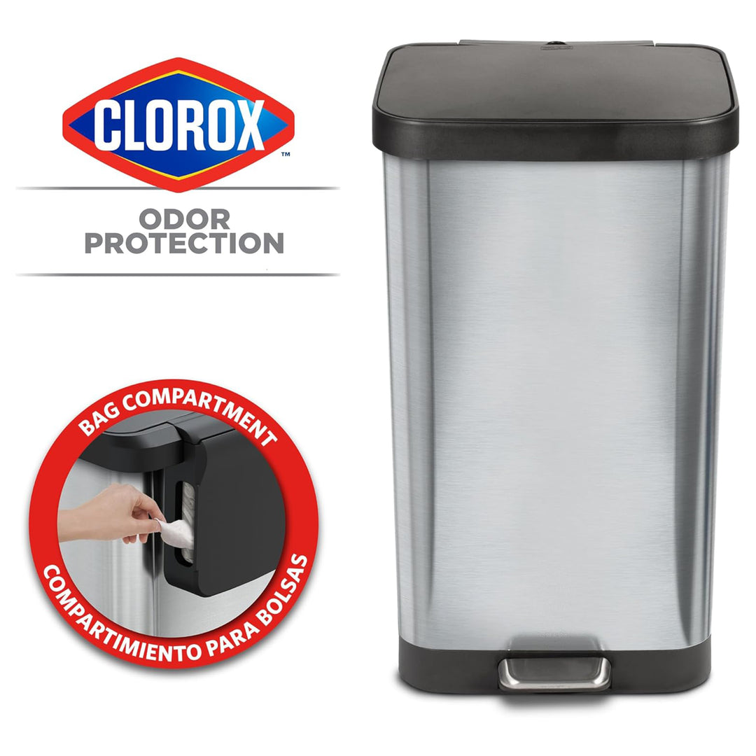 Glad Step Trash Can, Soft Close Lid Bin with Odor Protection, 20 Gal, Stainless - VMInnovations