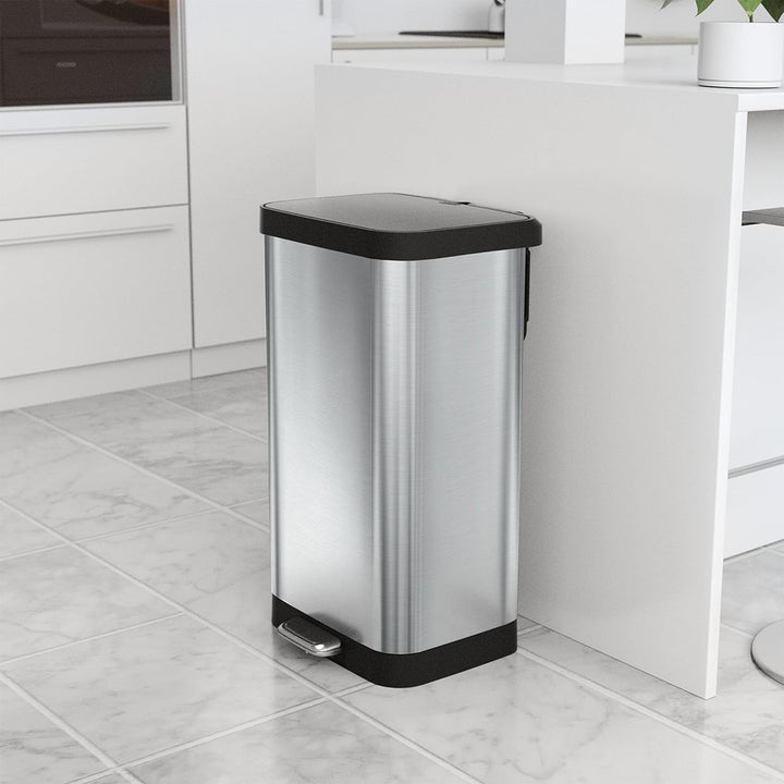 Glad Step Trash Can, Soft Close Lid Bin with Odor Protection, 20 Gal, Stainless - VMInnovations