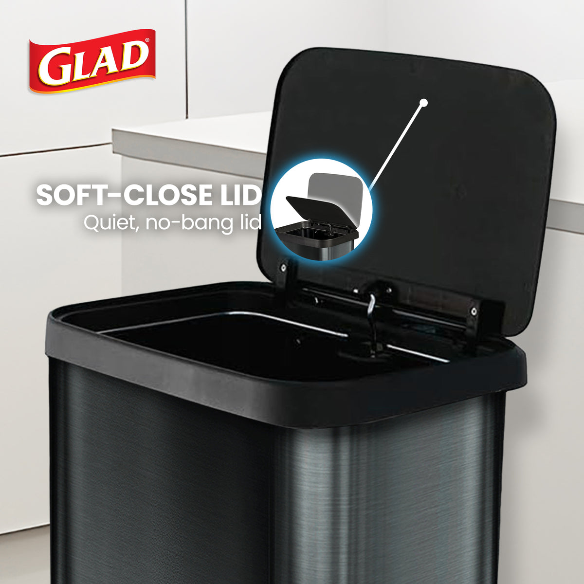 Glad Step Trash Can, Soft Close Lid Bin w/Odor Protection, 20 Gallon (Used)