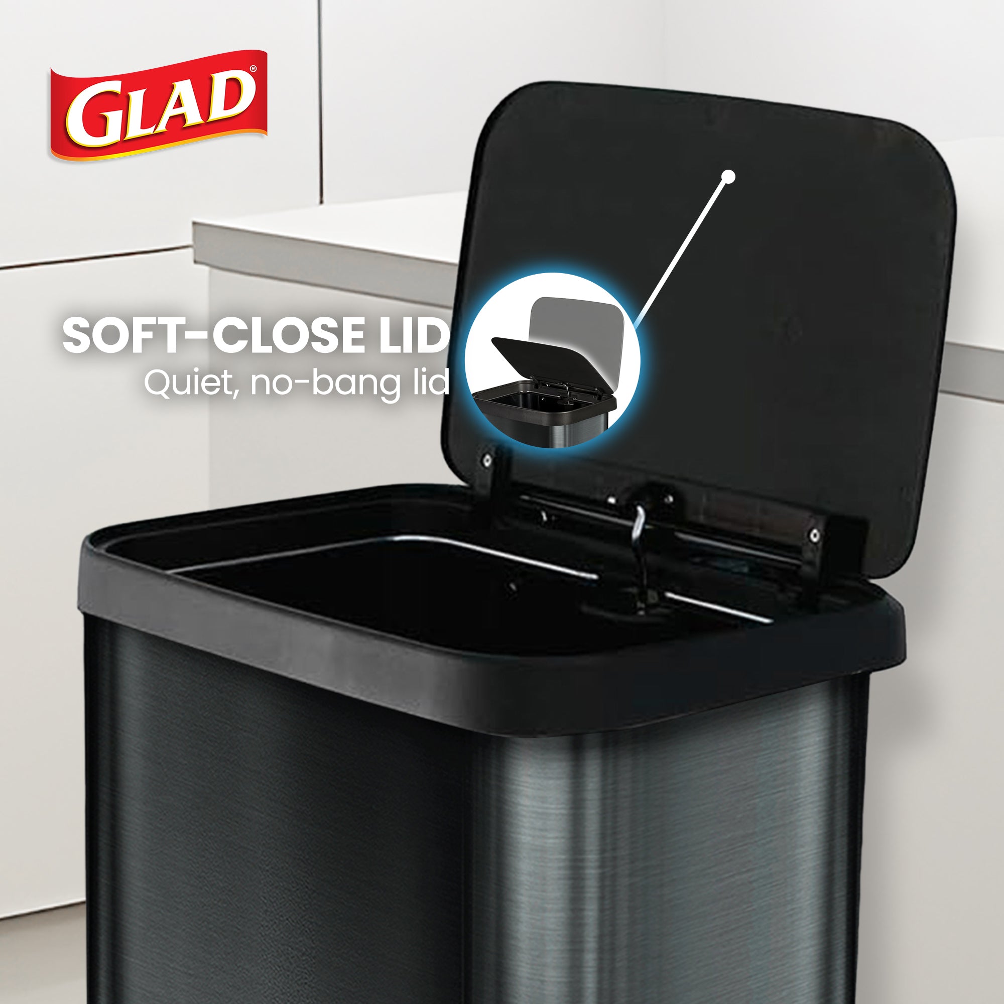 Glad Step Trash Can, Soft Close Lid Bin w/Odor Protection, 20 Gallon (Used)