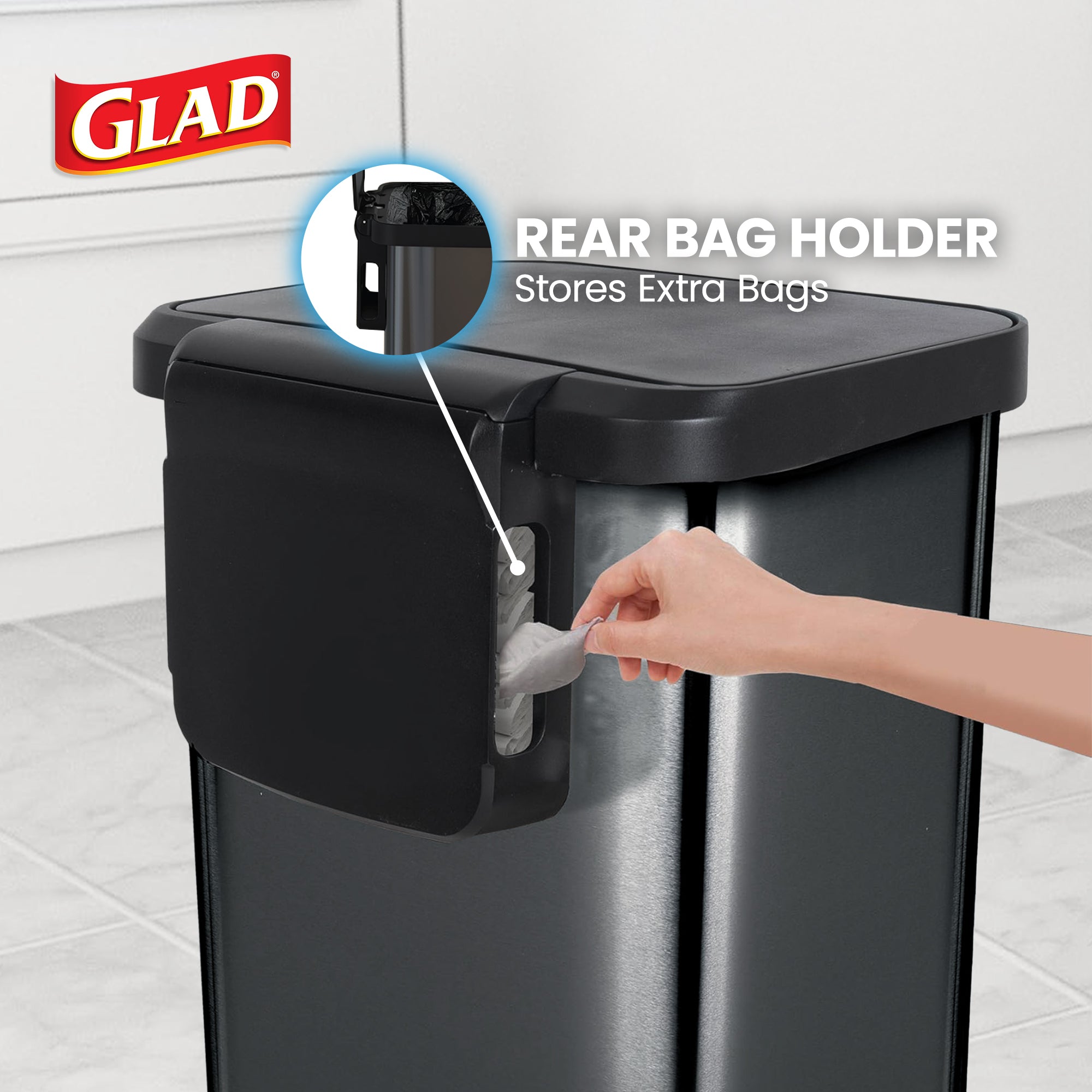 Glad Step Trash Can, Soft Close Lid Bin w/Odor Protection, 20 Gallon (Used)