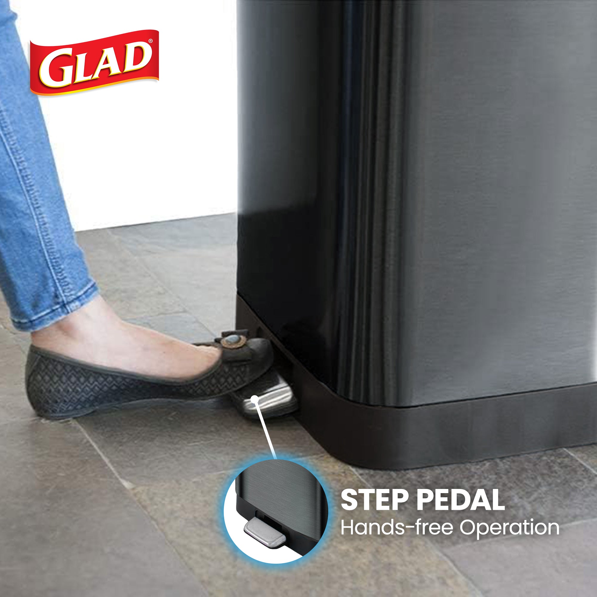 Glad Step Trash Can, Soft Close Lid Bin w/Odor Protection, 20 Gallon (Used)