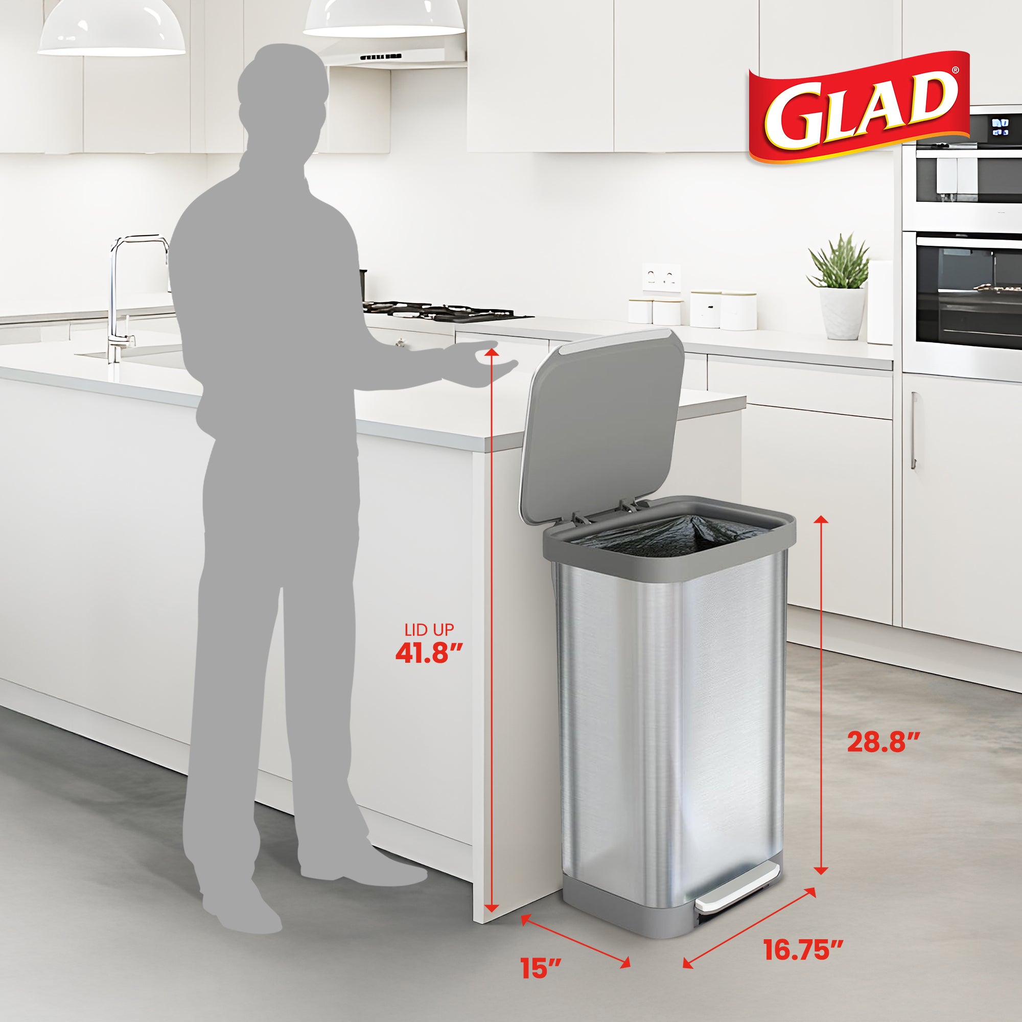 Glad Step Trash Can, Series 2 Soft Close Bin w/Odor Protection, 20 Gal(Open Box)