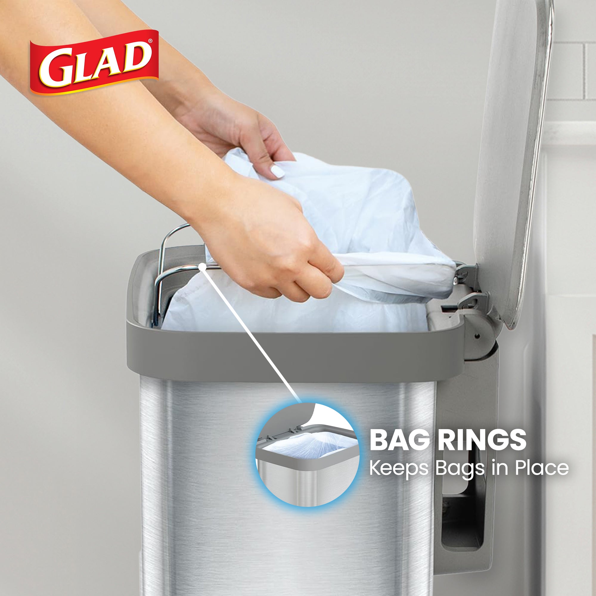 Glad Step Trash Can, Series 2 Soft Close Bin w/Odor Protection, 20 Gal(Open Box)