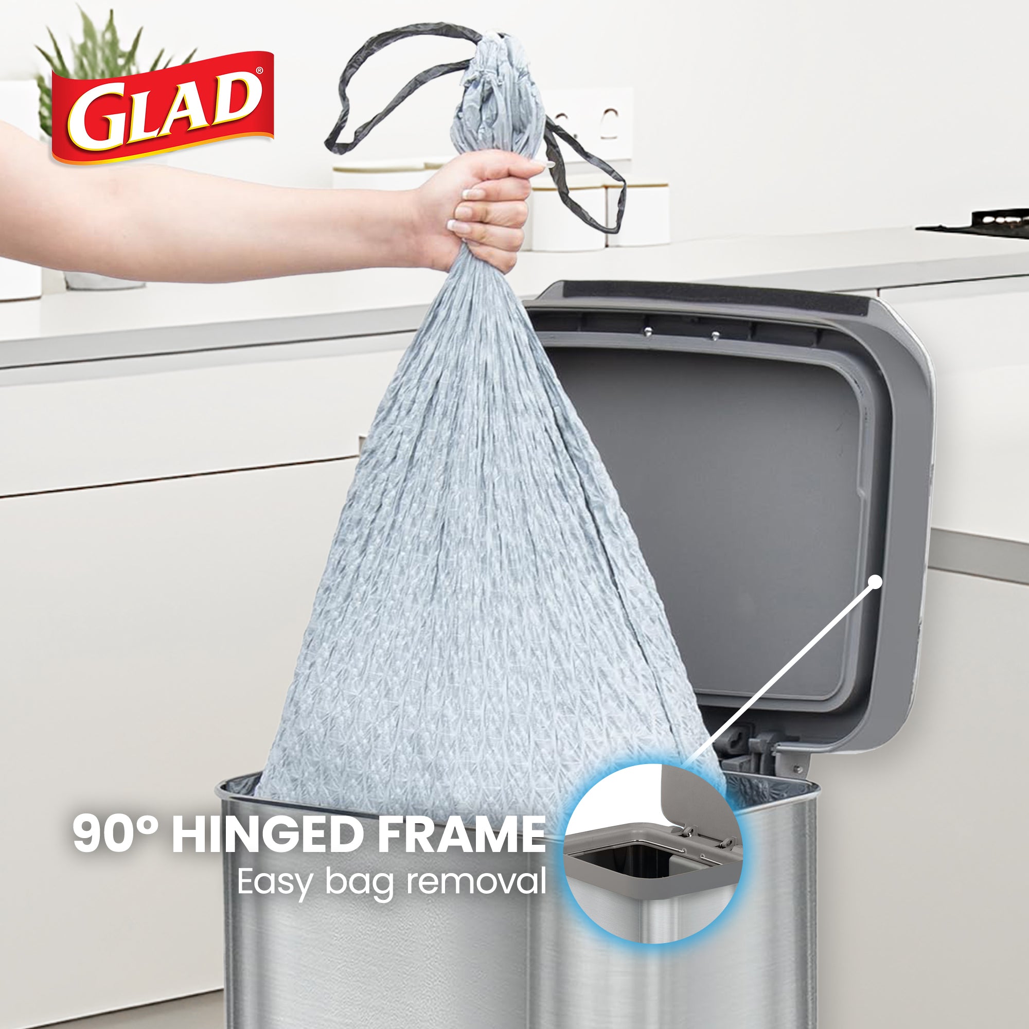 Glad Step Trash Can, Series 2 Soft Close Bin w/Odor Protection, 20 Gal(Open Box)