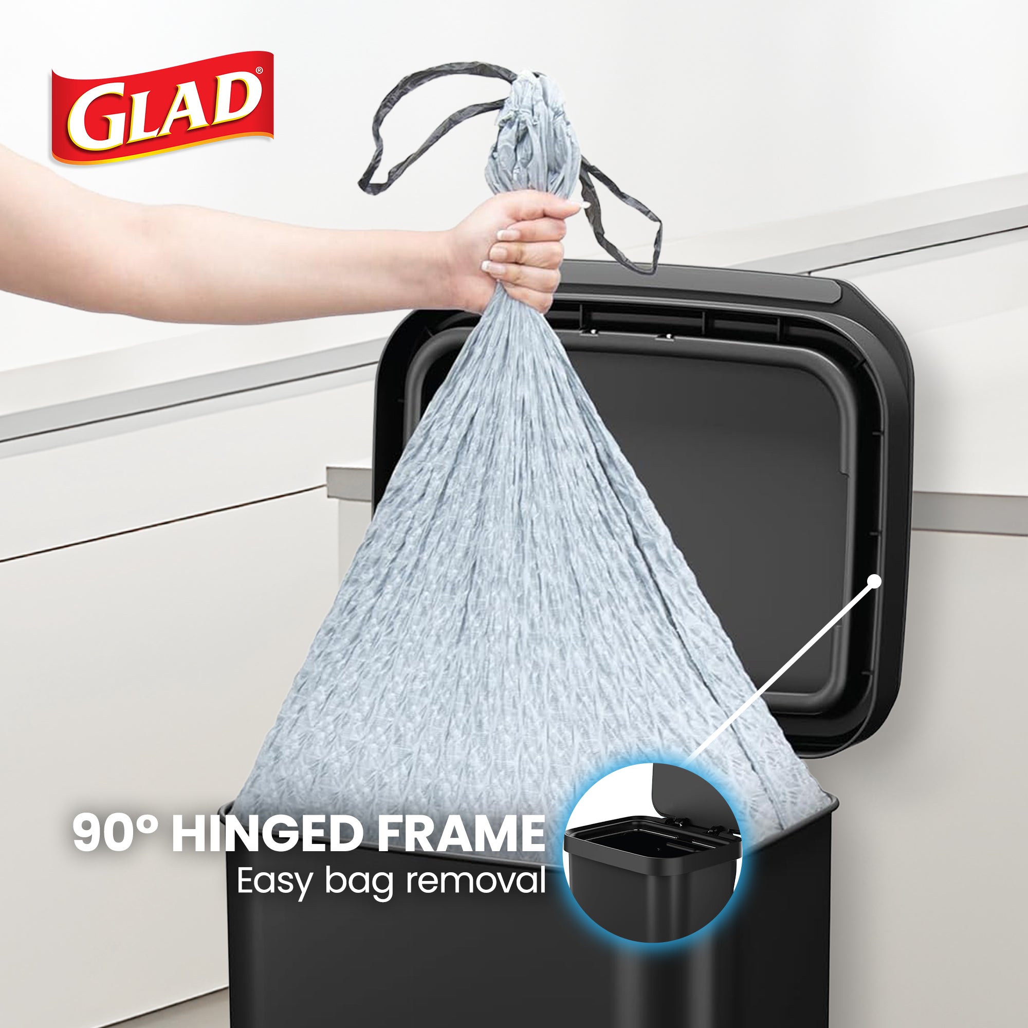 Glad Step Trash Can, Series 2 Soft Close Bin with Odor Protection, 20 Gal, Black (Used)