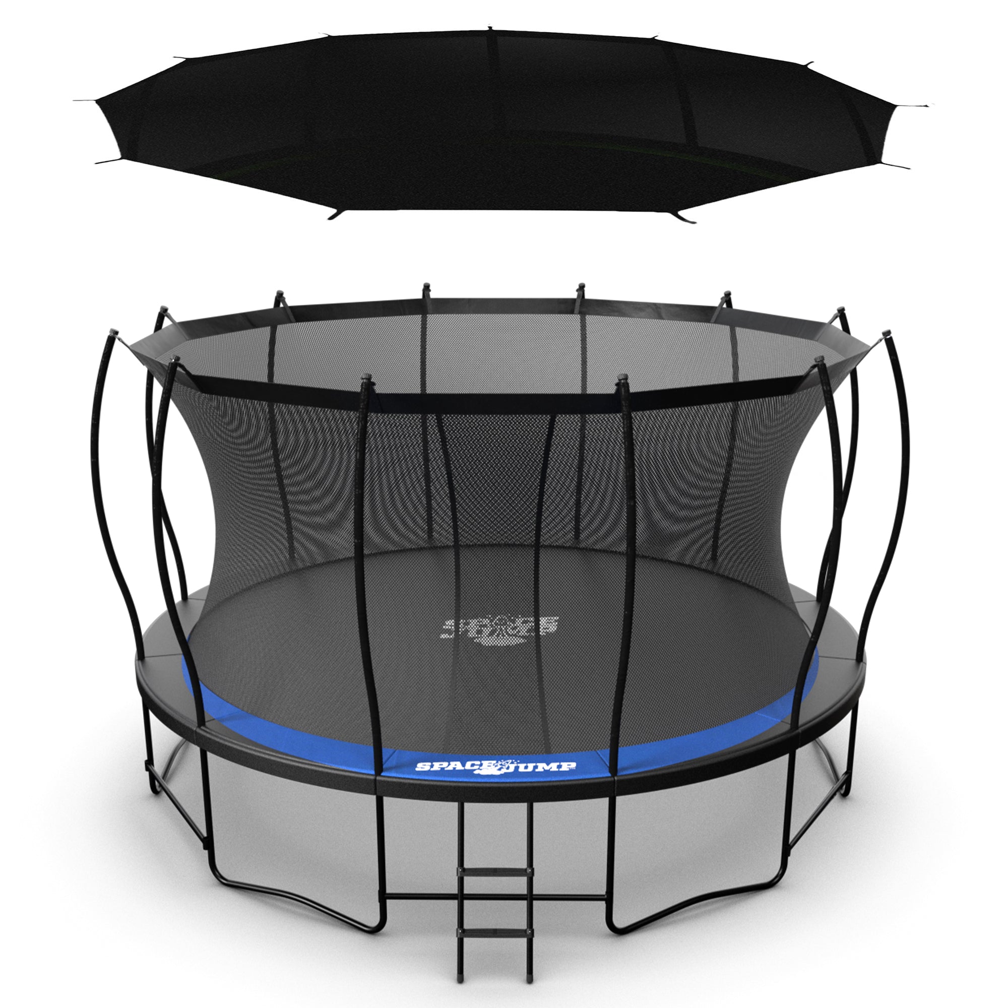 SpaceJump Lunar 14' Trampoline, Outdoor Bouncer with Net and Eclipse Sun Shade
