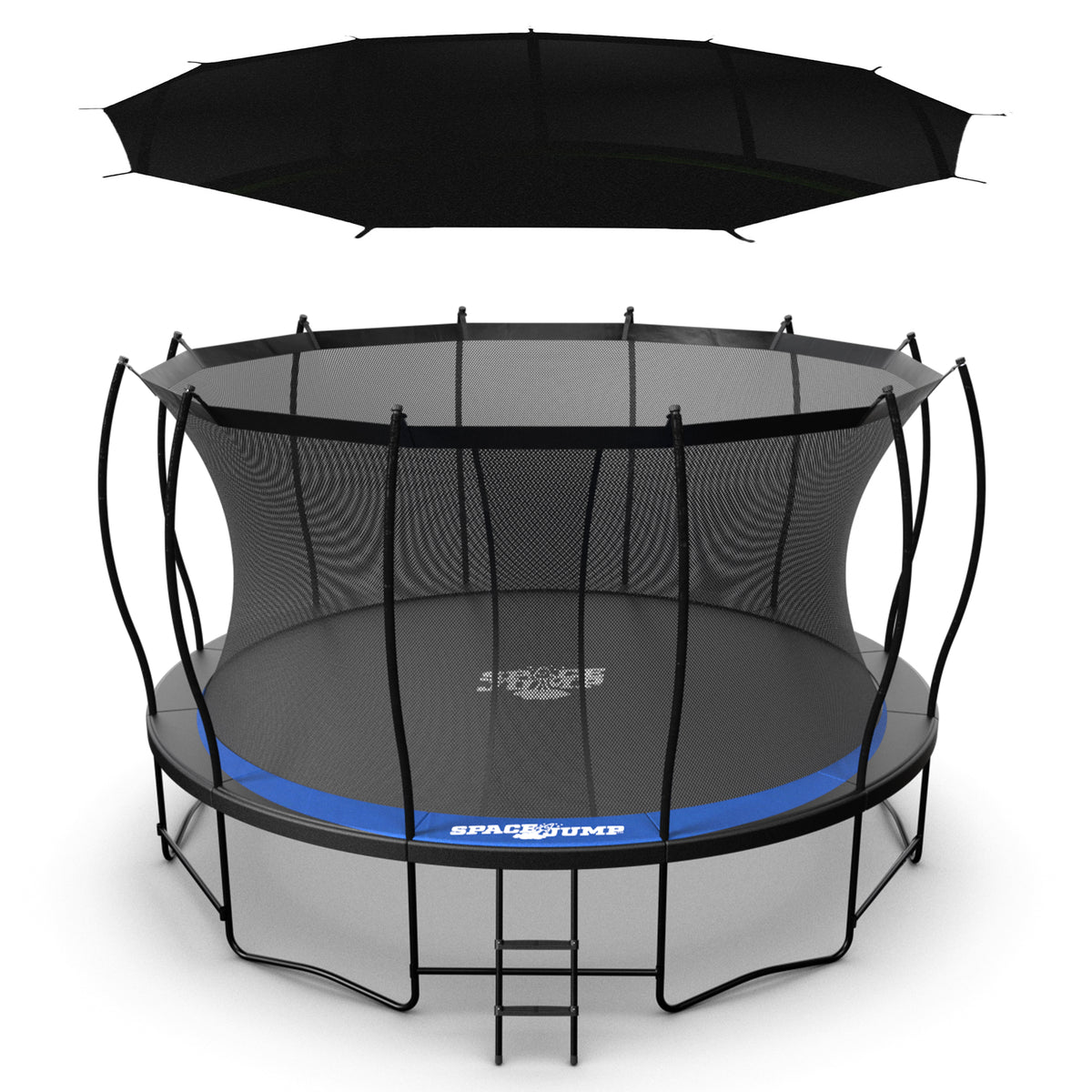 SpaceJump Lunar 14' Trampoline, Outdoor Bouncer with Net and Eclipse Sun Shade - VMInnovations