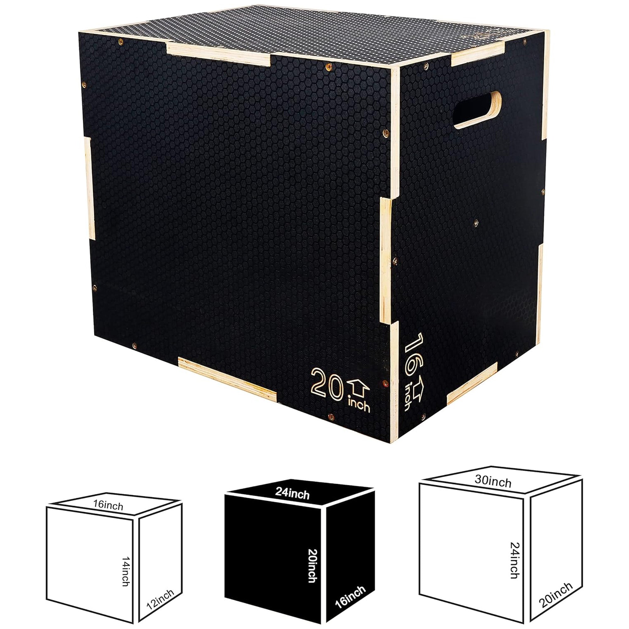 Fitvids 24" x 20" x 16" Wooden Plyometric Box Non-Slip Jump Platform, Black - VMInnovations