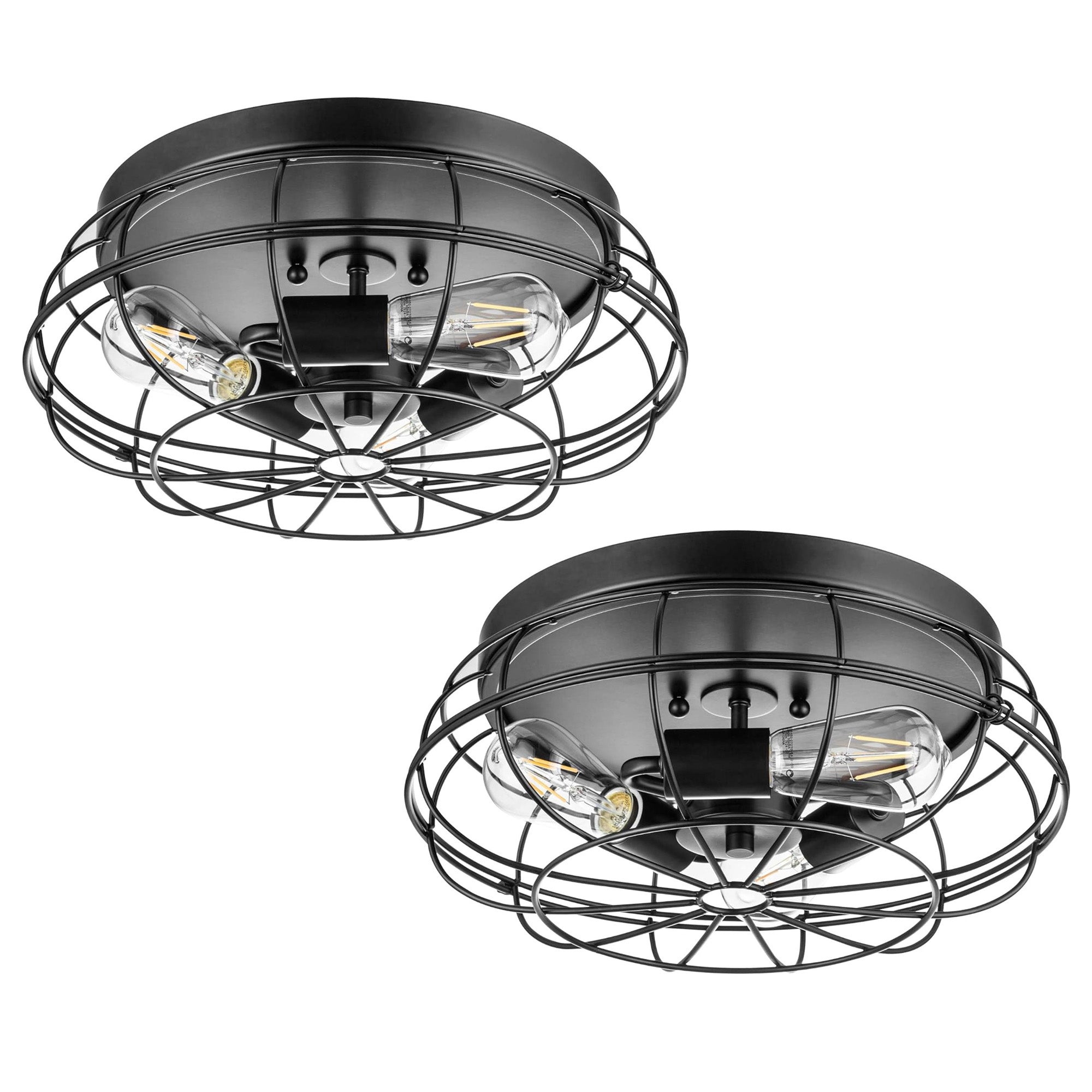 Prominence Home 2 Pack Lincoln Woods 15" Flush Ceiling Mount Light & Cage, Black - VMInnovations