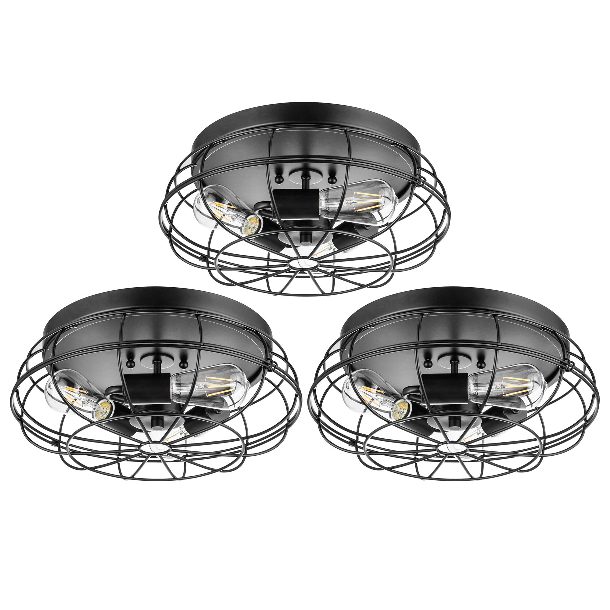 Prominence Home 3 Pack Lincoln Woods 15" Flush Ceiling Mount Light & Cage, Black
