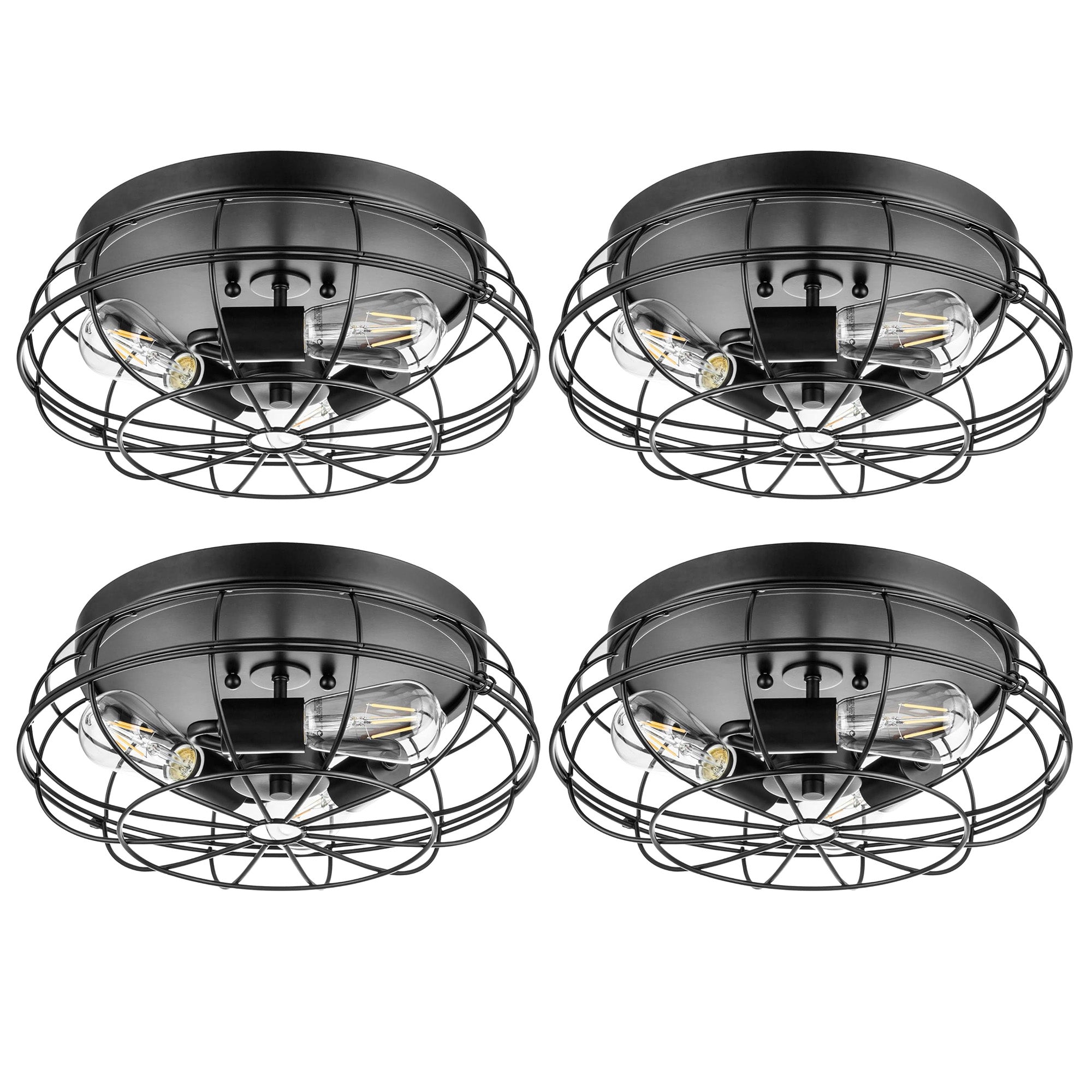 Prominence Home 4 Pack Lincoln Woods 15" Flush Ceiling Mount Light & Cage, Black