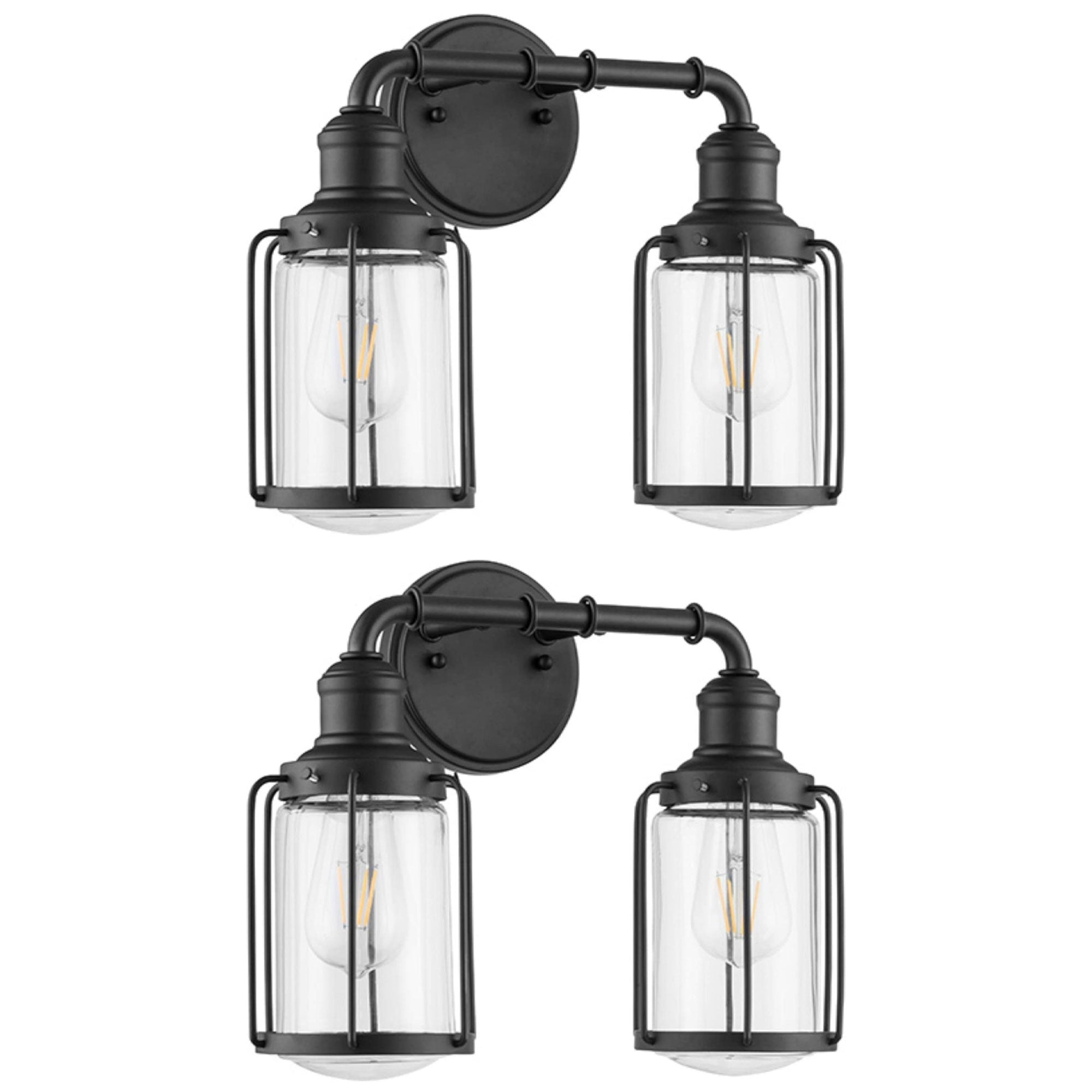 Prominence Home 2 Pack Lincoln Woods 2 Light Industrial Bath Vanity Light, Black - VMInnovations