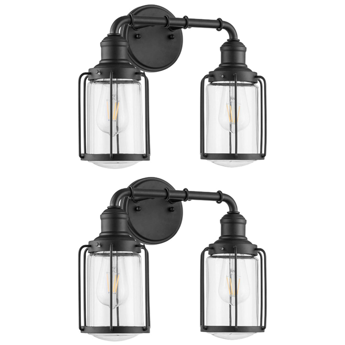Prominence Home 2 Pack Lincoln Woods 2 Light Industrial Bath Vanity Light, Black