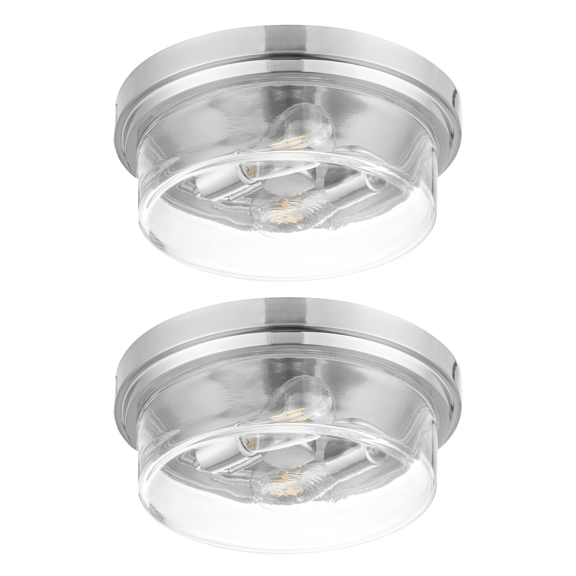 Prominence Home 2 Pack Madalyn 13" Ceiling Light Clear Drum Glass Brushed Nickel