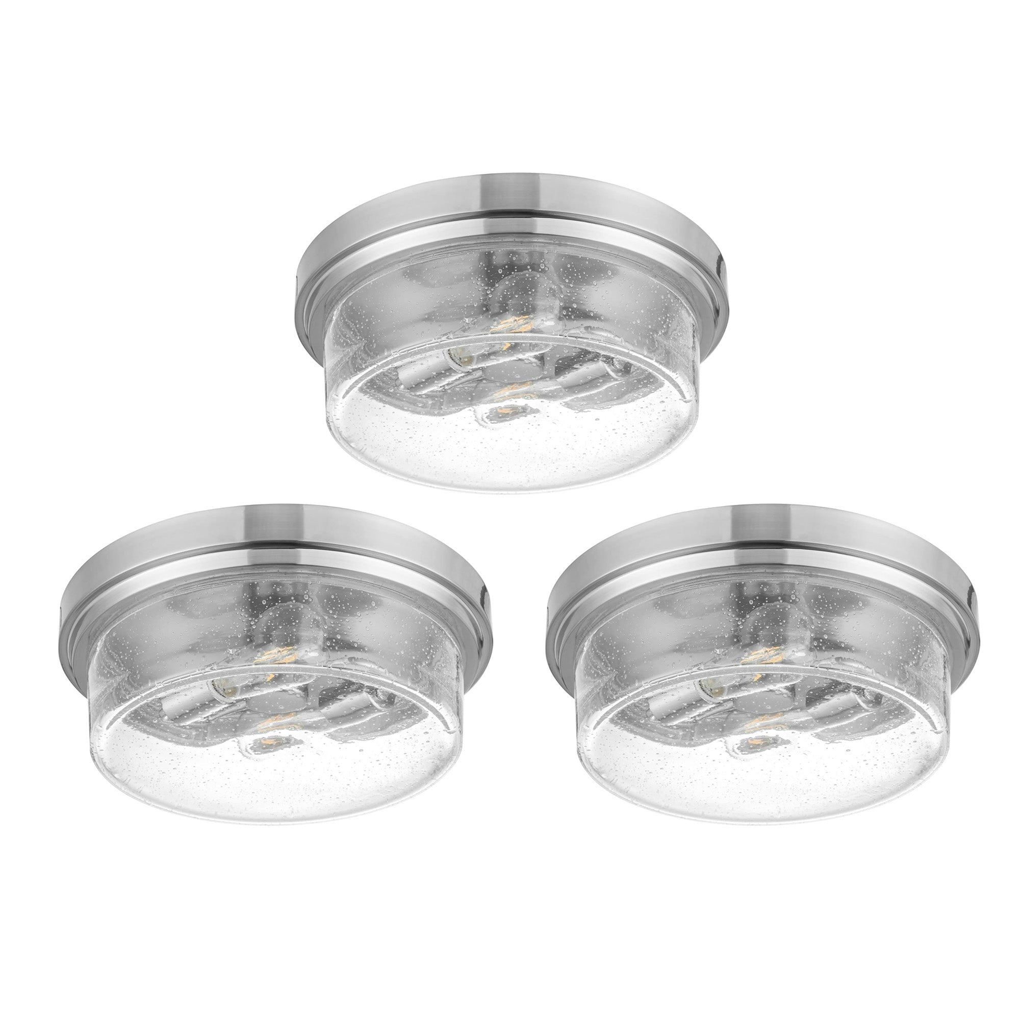 Prominence Home 3 Pack Madalyn 13" Ceiling Light, Seeded Drum Glass, Bronze