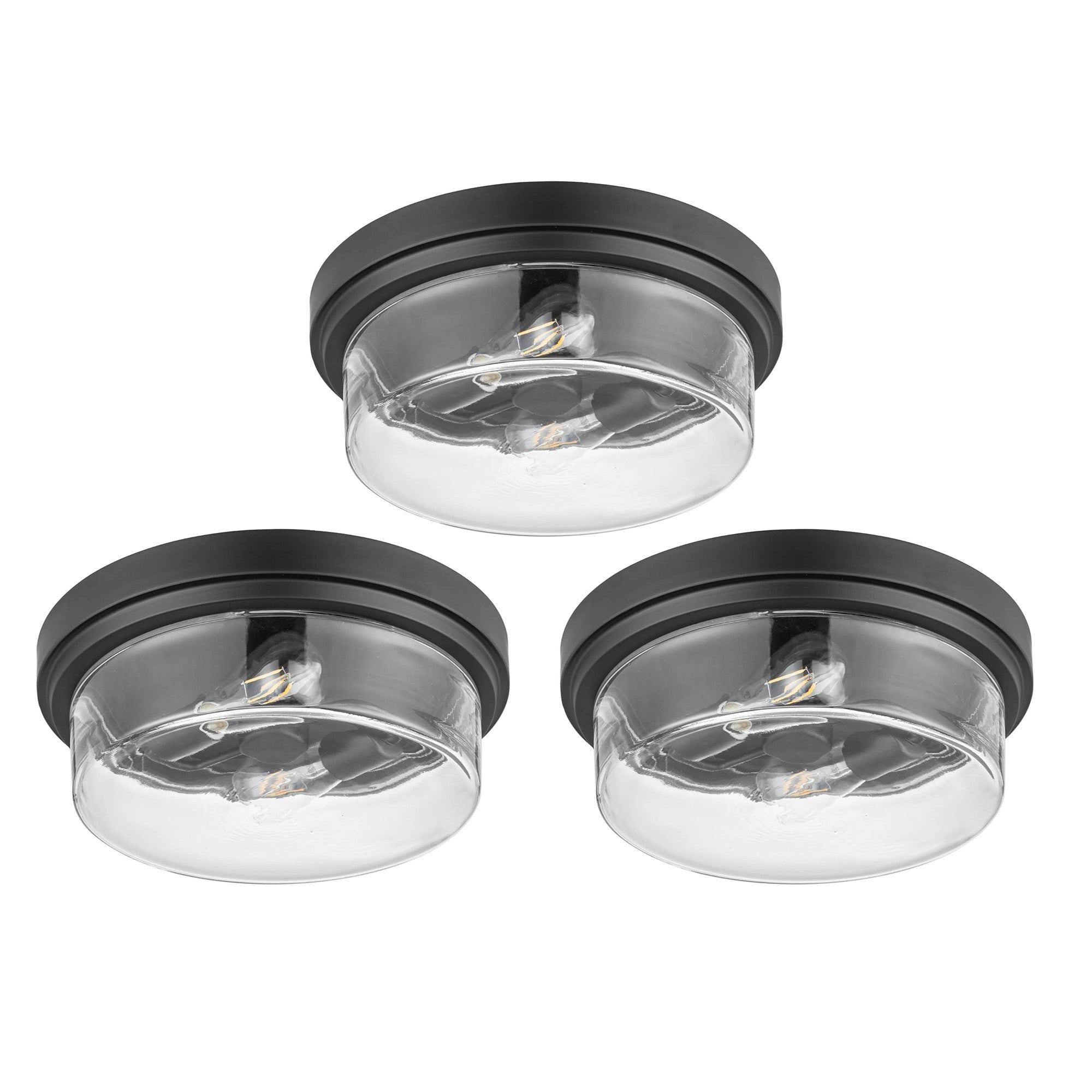 Prominence Home 3 Pack Madalyn 13" Ceiling Light, Clear Drum Glass, Bronze