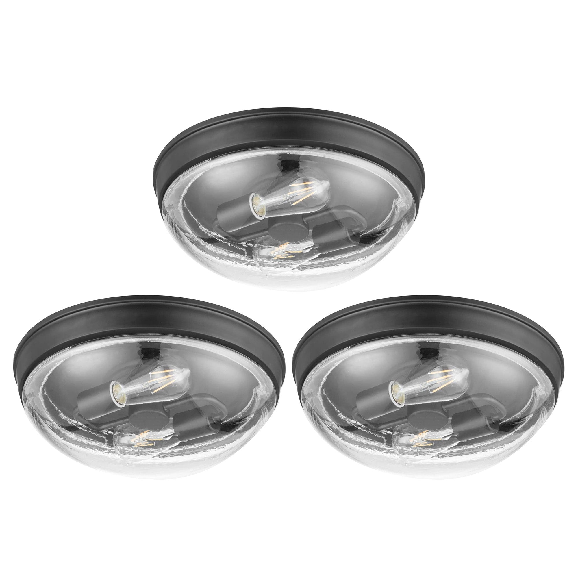 Prominence Home 3 Pack Madalyn 13" Flush Mount Ceiling Light Clear Glass, Bronze
