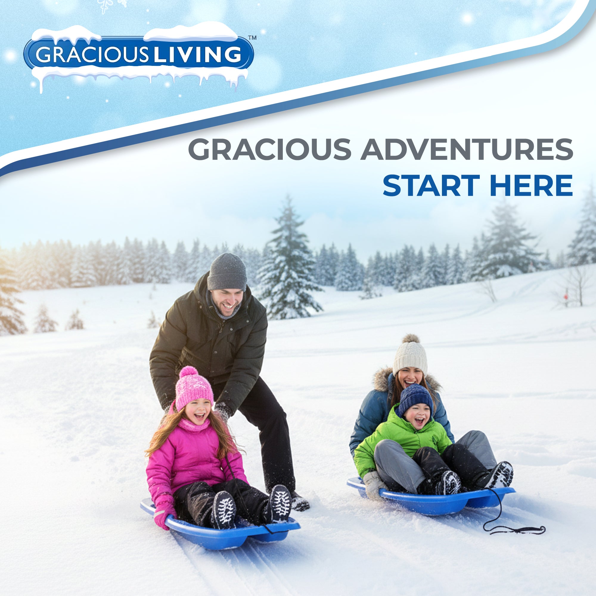 Gracious Living H2O! Raptor Boggan, Plastic Snow Sled for Kids and Adults, Blue (Open Box) - VMInnovations
