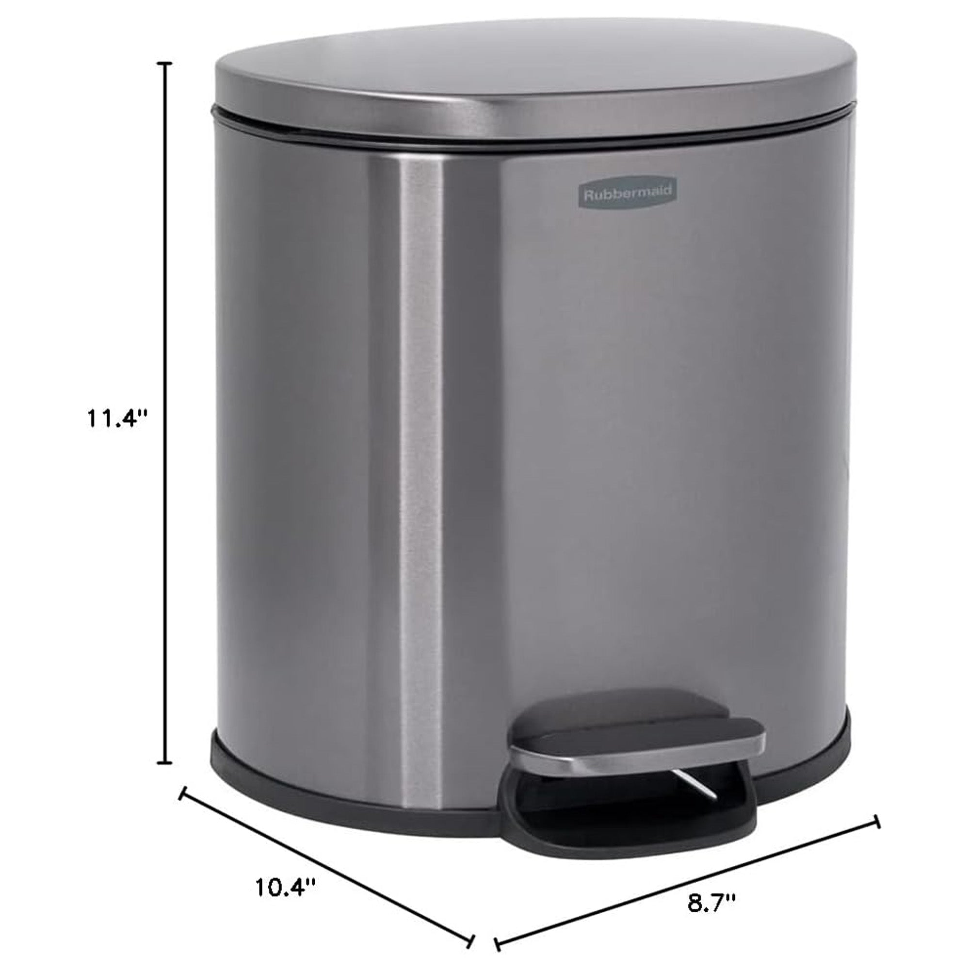 Rubbermaid Stainless Steel Step-On Trash Can, Semi-Round, 1.6 Gal, Charcoal - VMInnovations
