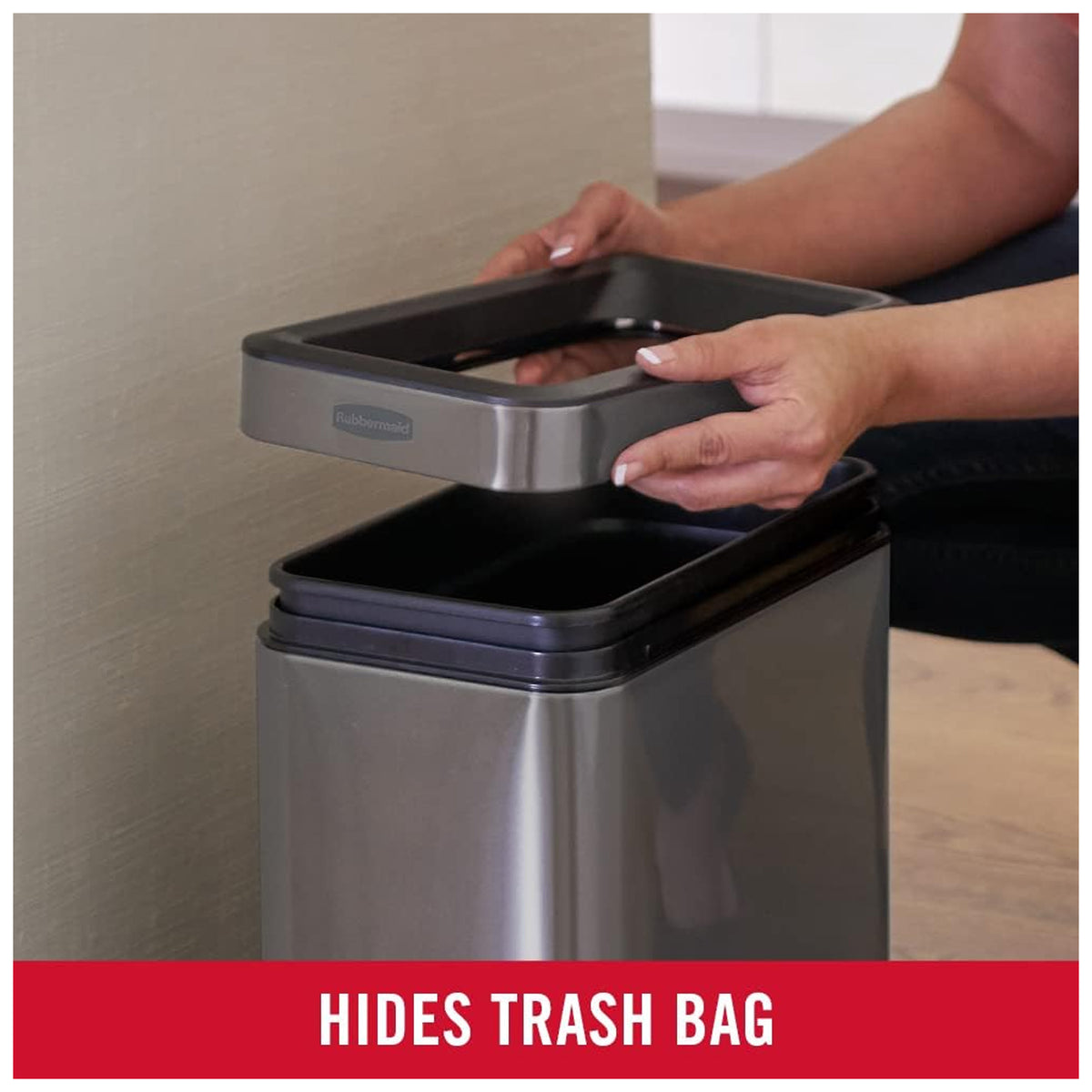 Rubbermaid Stainless Steel Wastebasket, Slim Open-Top Bin, 2.6 Gallons(Open Box) - VMInnovations