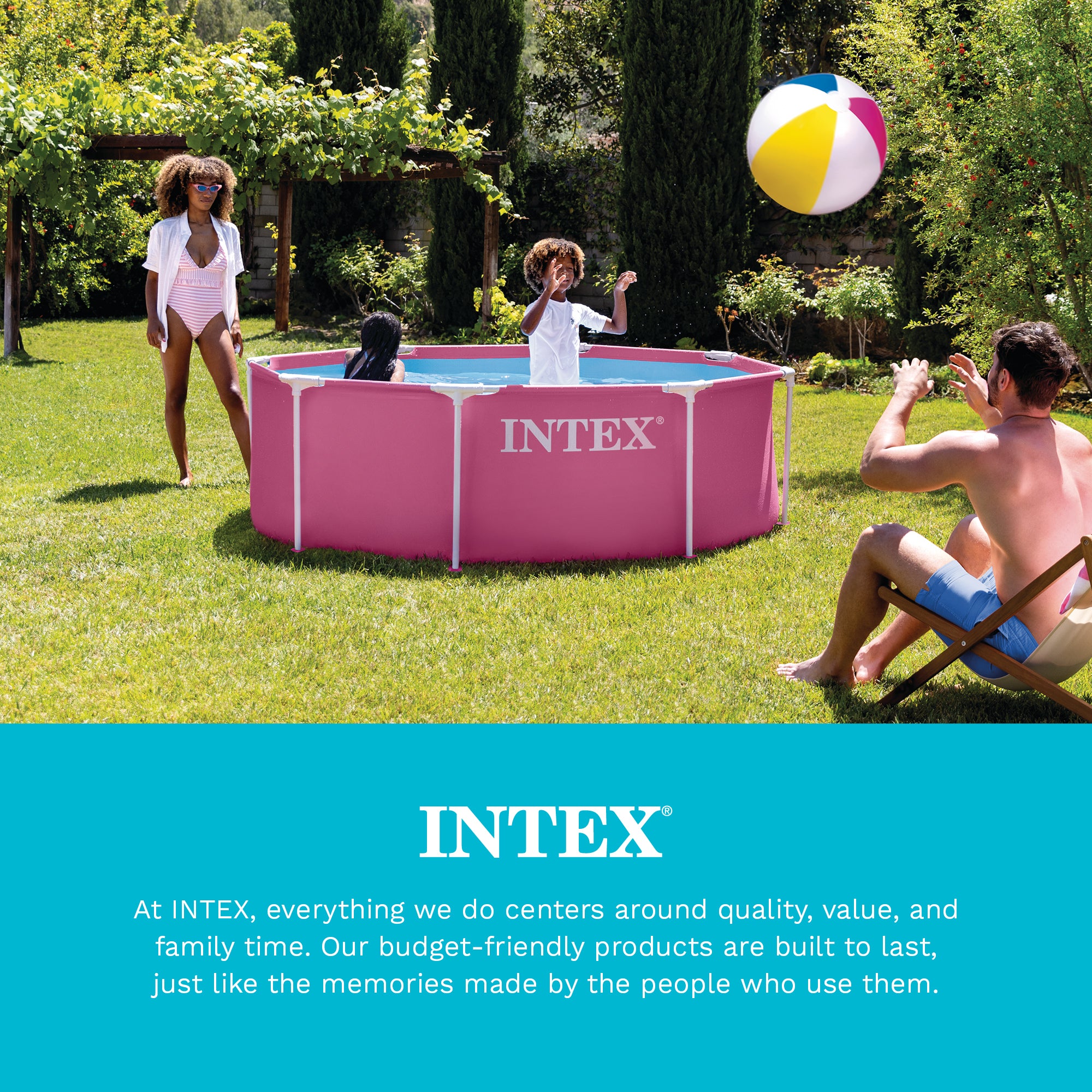 INTEX 10' x 30" Metal Frame Above Ground Swimming Pool with Round Cover, Pink