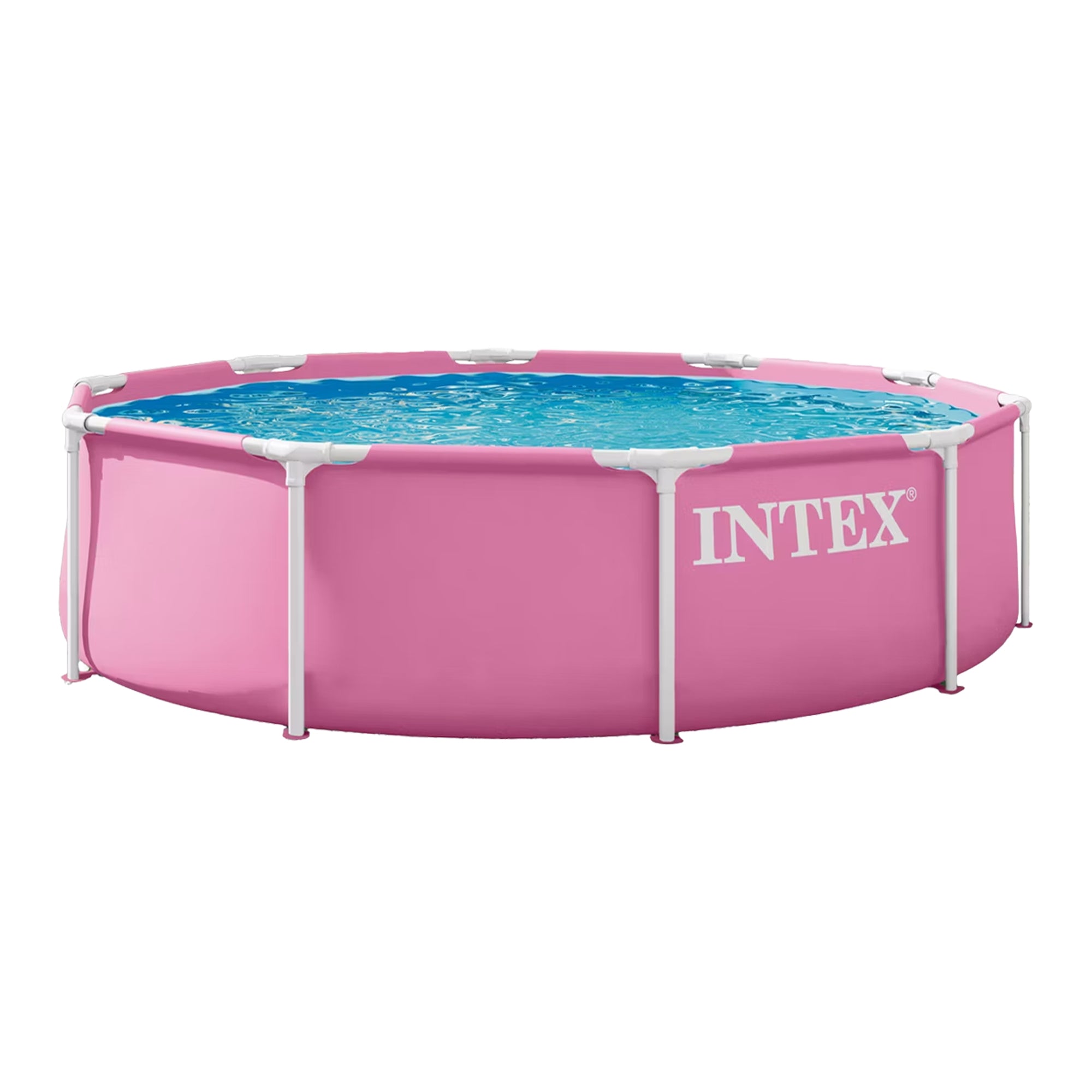 INTEX 10' x 30" Metal Frame Above Ground Swimming Pool with Round Cover, Pink