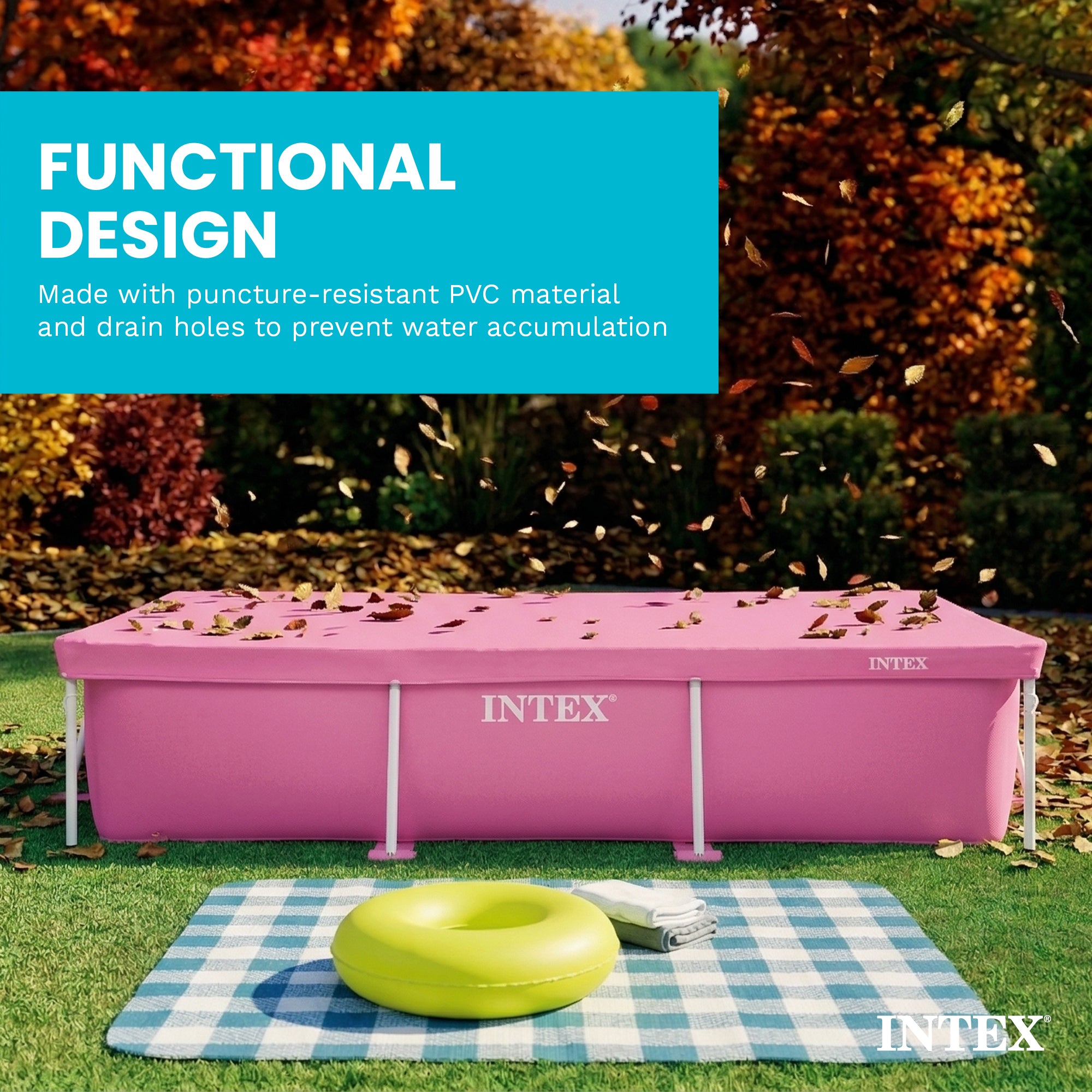 Intex 8.5'x5.4'x26" Metal Frame Above Ground Pool with Rectangular Cover, Pink