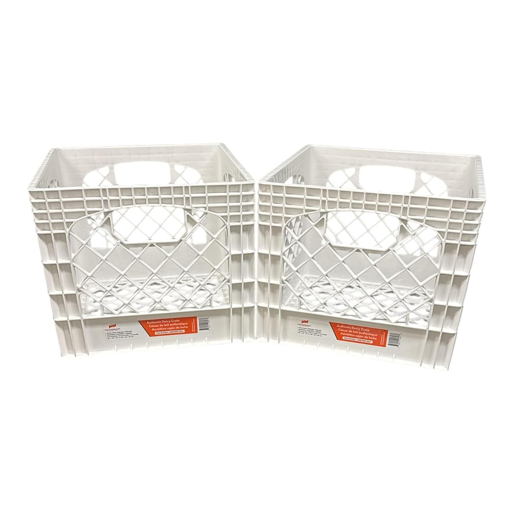 Juggernaut 18 Qt Storage Milk Crates Plastic Stackable Containers, White, 2 Pack - VMInnovations
