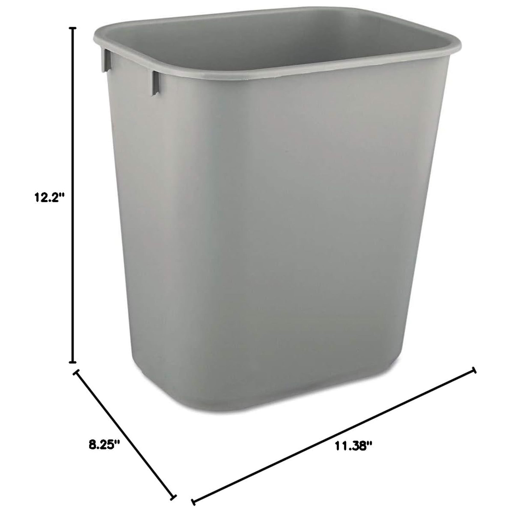 Rubbermaid Deskside Wastebasket, Plastic Trash Can, 3.5 Gallon, Gray, 6 Pack - VMInnovations