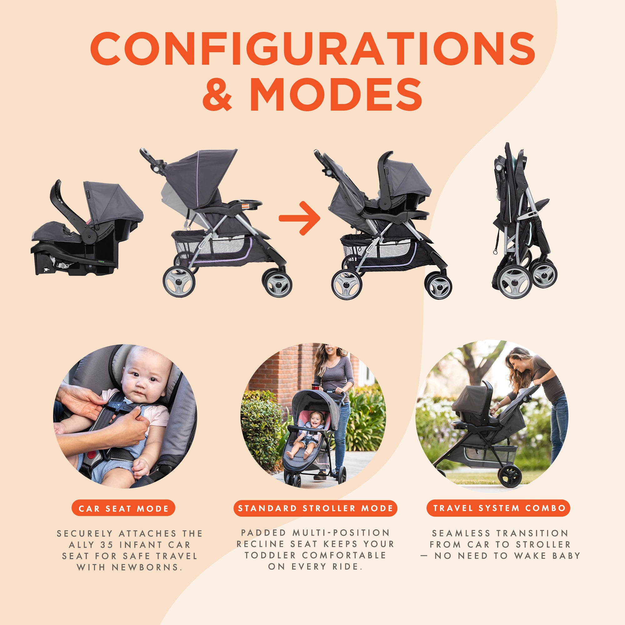 Baby Trend EZ Ride 35 Travel System Stroller Car Seat Combo for Baby (Open Box)