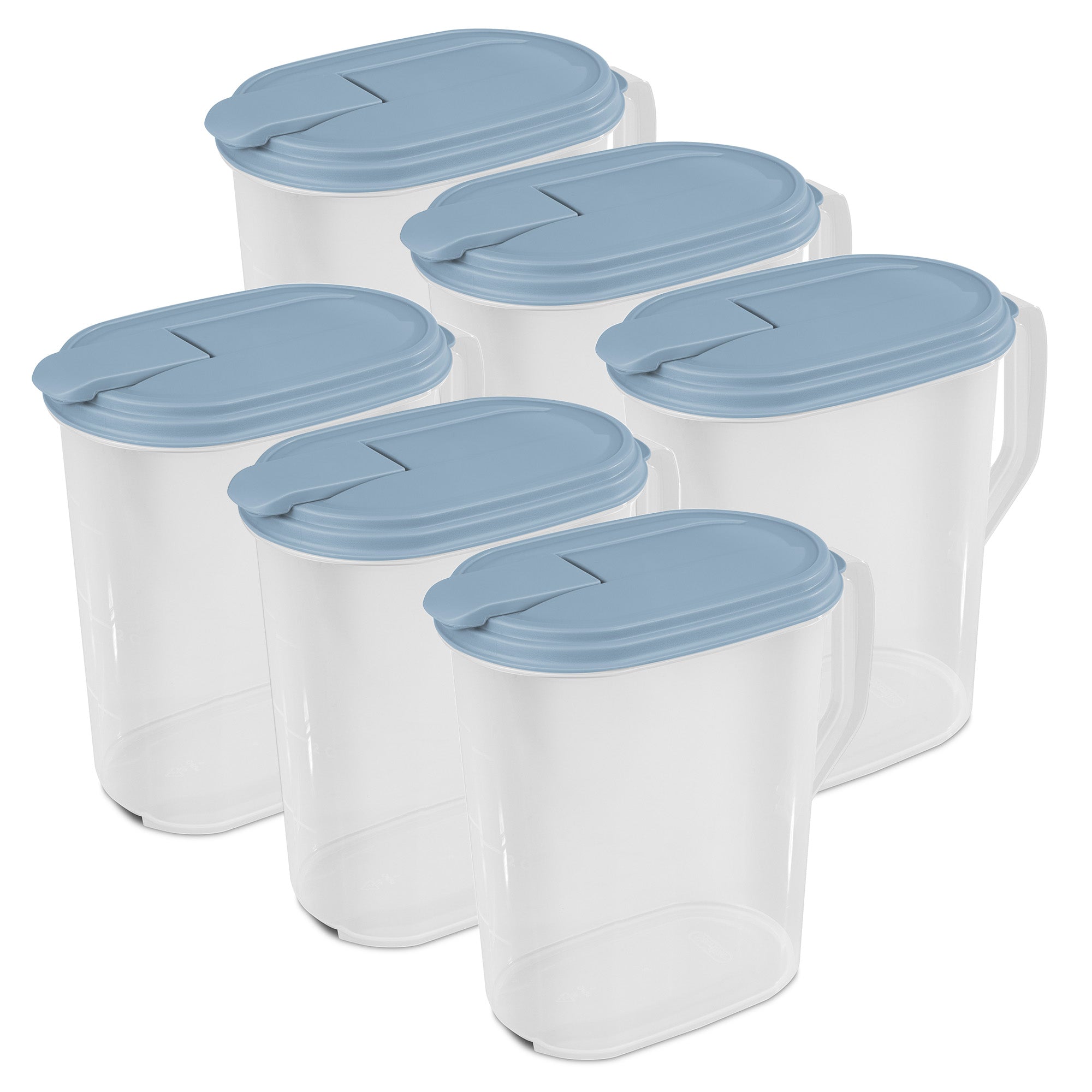 Sterilite 1 Gallon Plastic Hinged Pitcher with Comfort Grip Handle, Blue, 6 Pack - VMInnovations