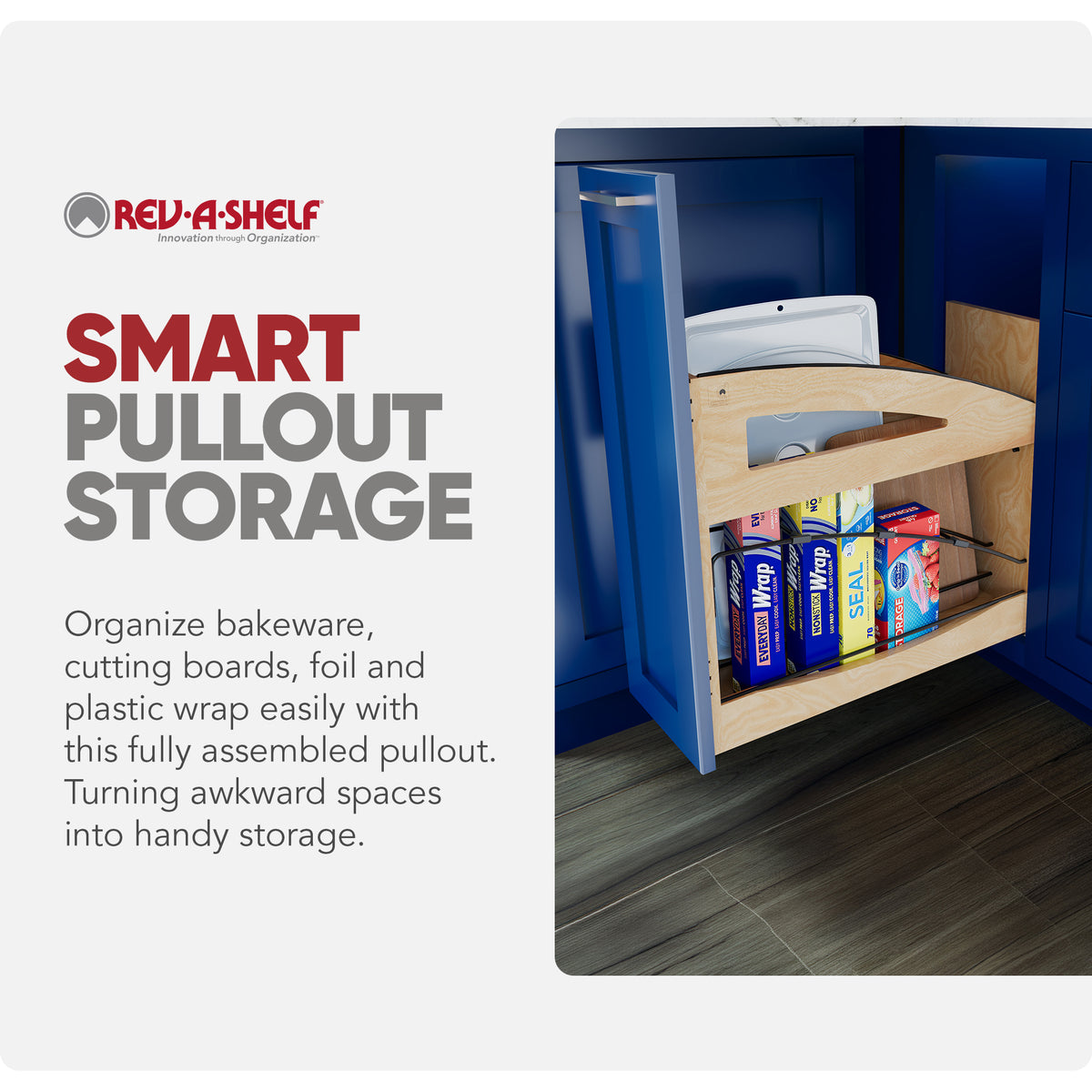 Rev-A-Shelf Foil Wrap Pullout Organizer w/ Soft-Close for 12" Base Cabinets - VMInnovations
