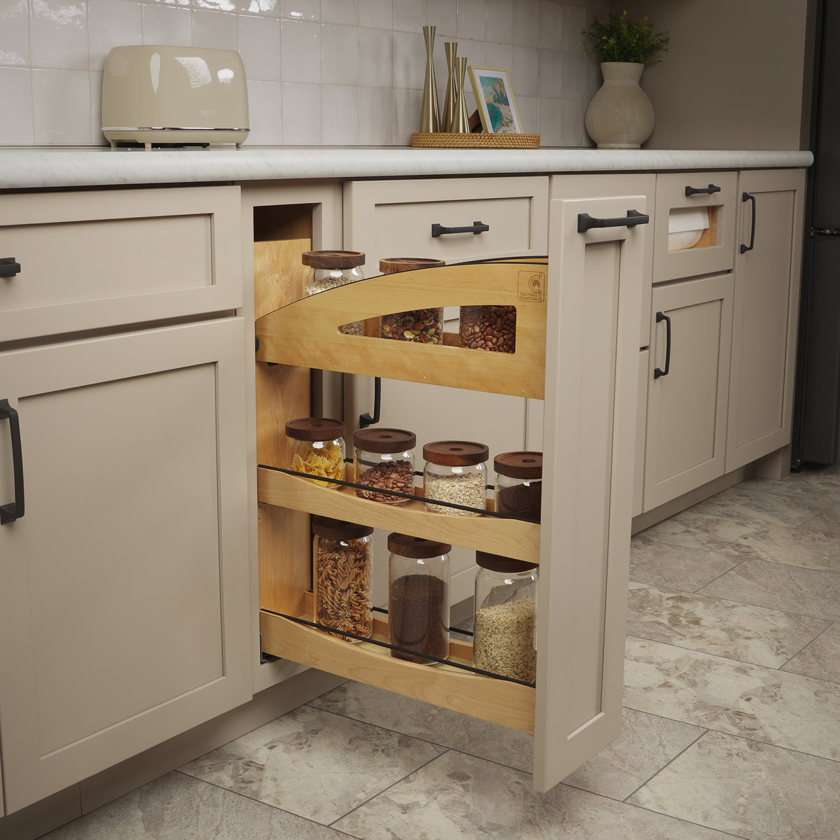 Rev-A-Shelf Maple Pullout Organizer with Soft-Close for 9” Base Cabinets