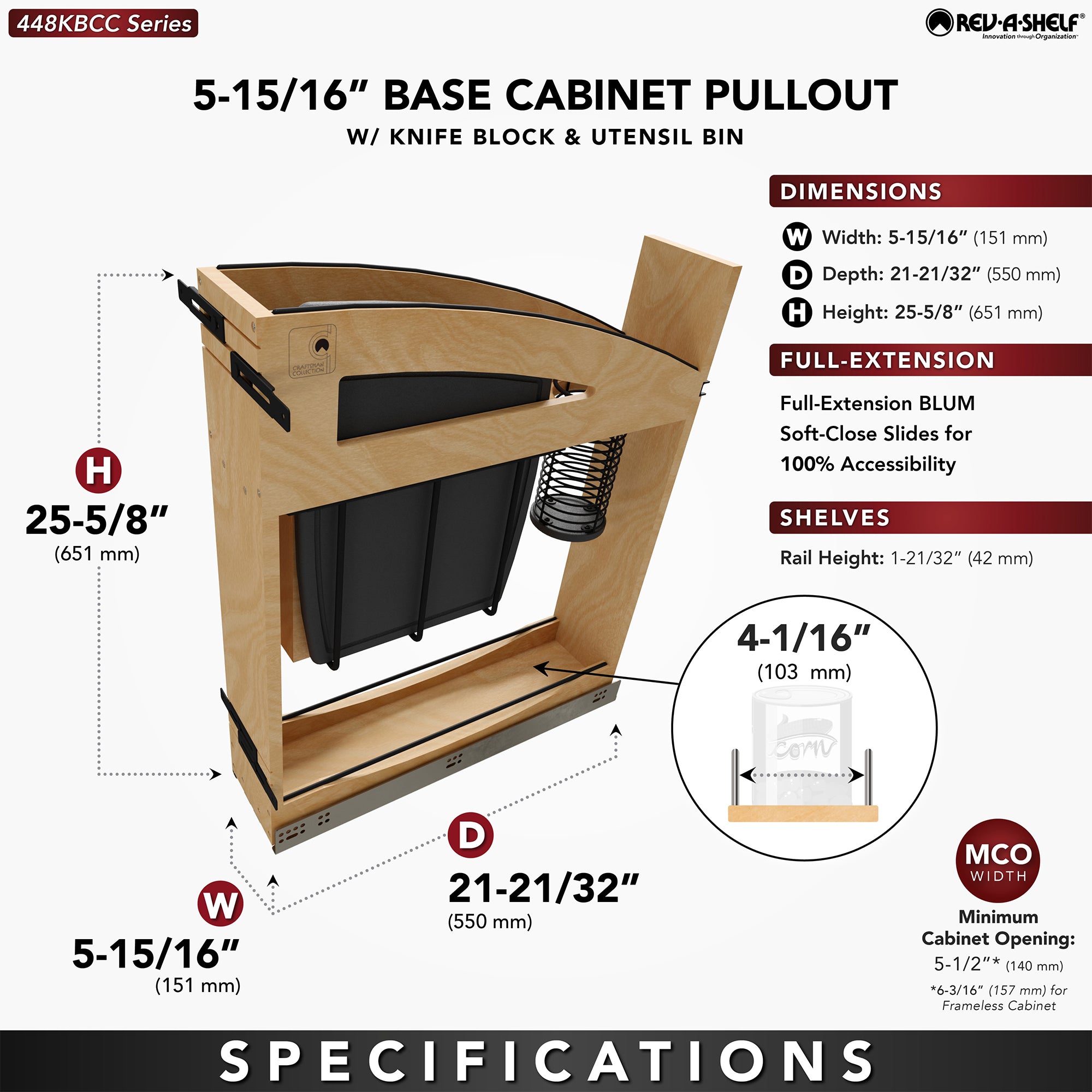 Rev-A-Shelf Knife Pullout Organizer with Soft-Close for 9" Base Cabinets